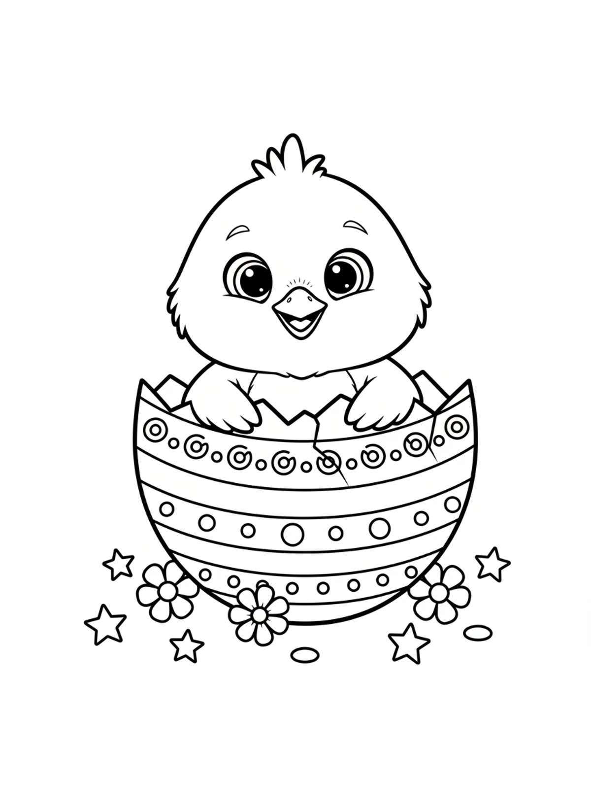 Adorable Baby Chick in a Decorated Egg Coloring Page for Kids - Bird Coloring Page
