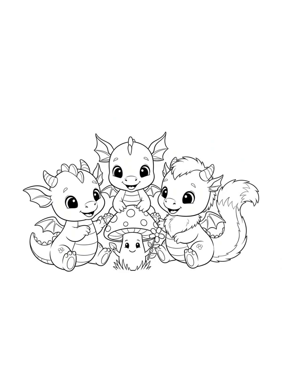 Adorables Bébés Dragons Jouant: Page de Coloriage Amusante
