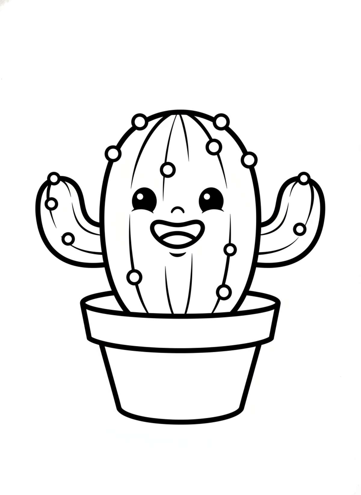 Adorable Smiling Cactus: Easy Coloring Page for Kids 3-5