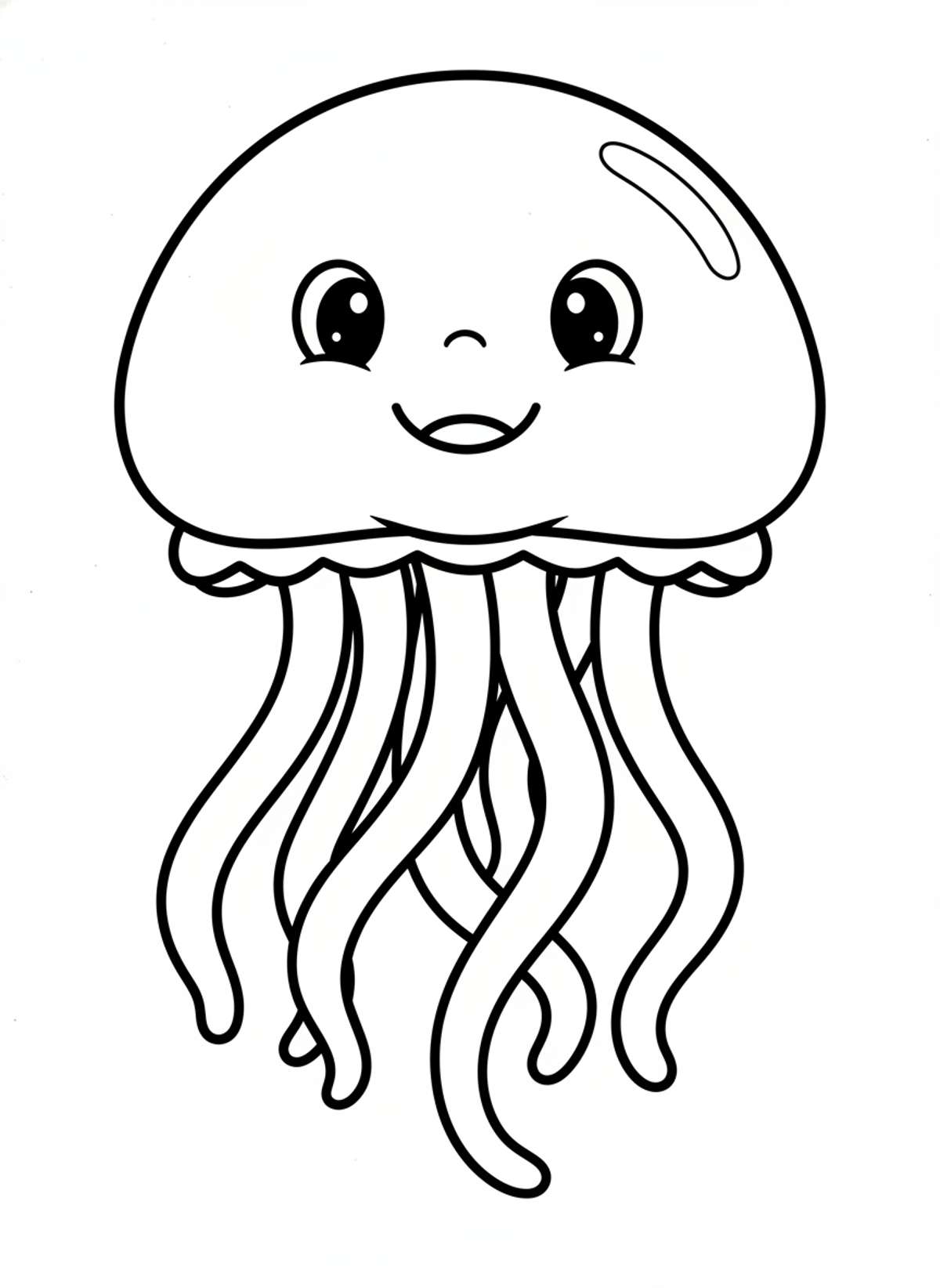 Adorable Smiling Jellyfish Coloring Page for Kids (Ages 3-5)