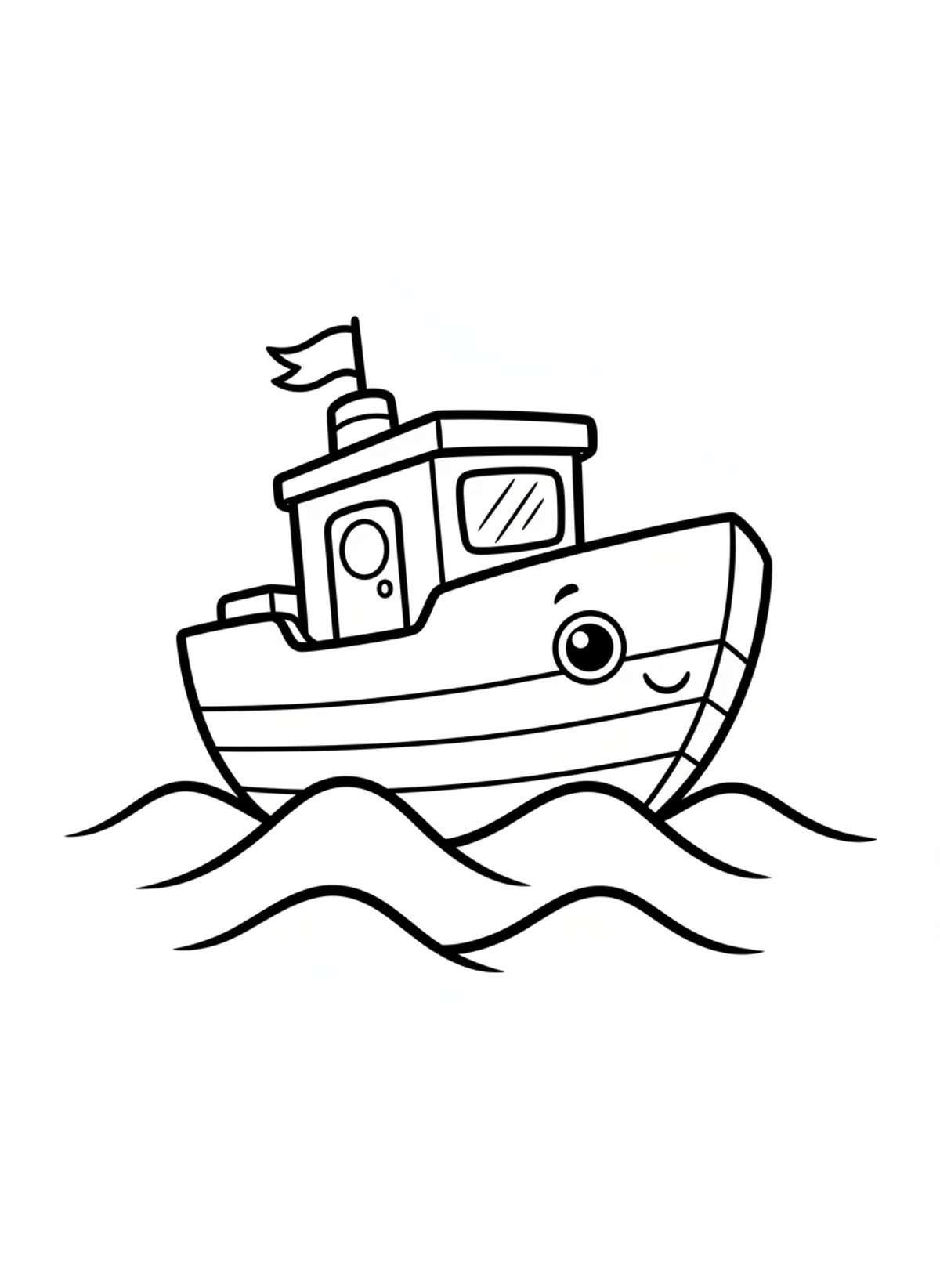 Adorable Toy Boat on Waves: Simple Coloring Page for Kids 3-5