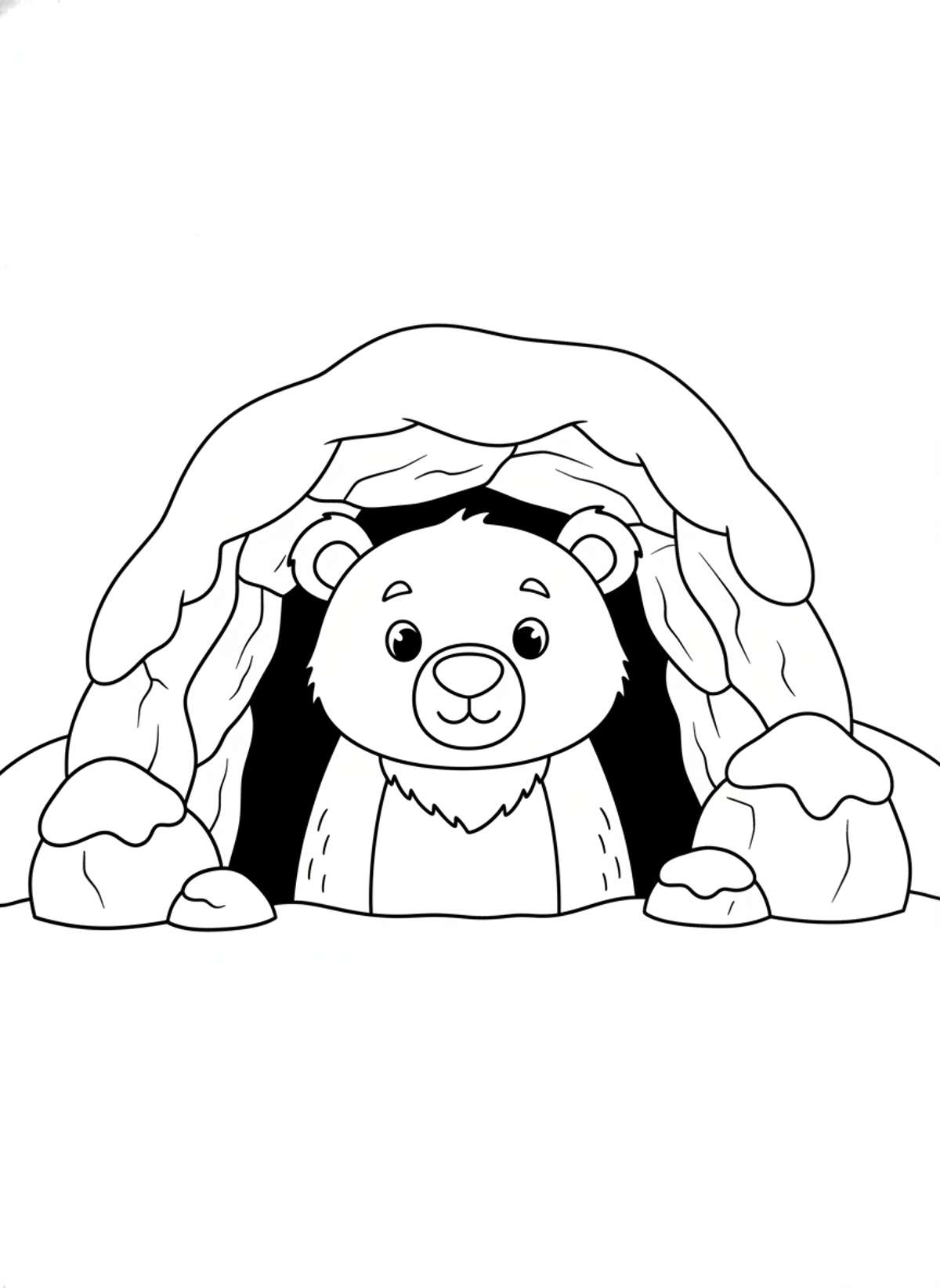 Bear's Cozy Snowy Den Coloring Page