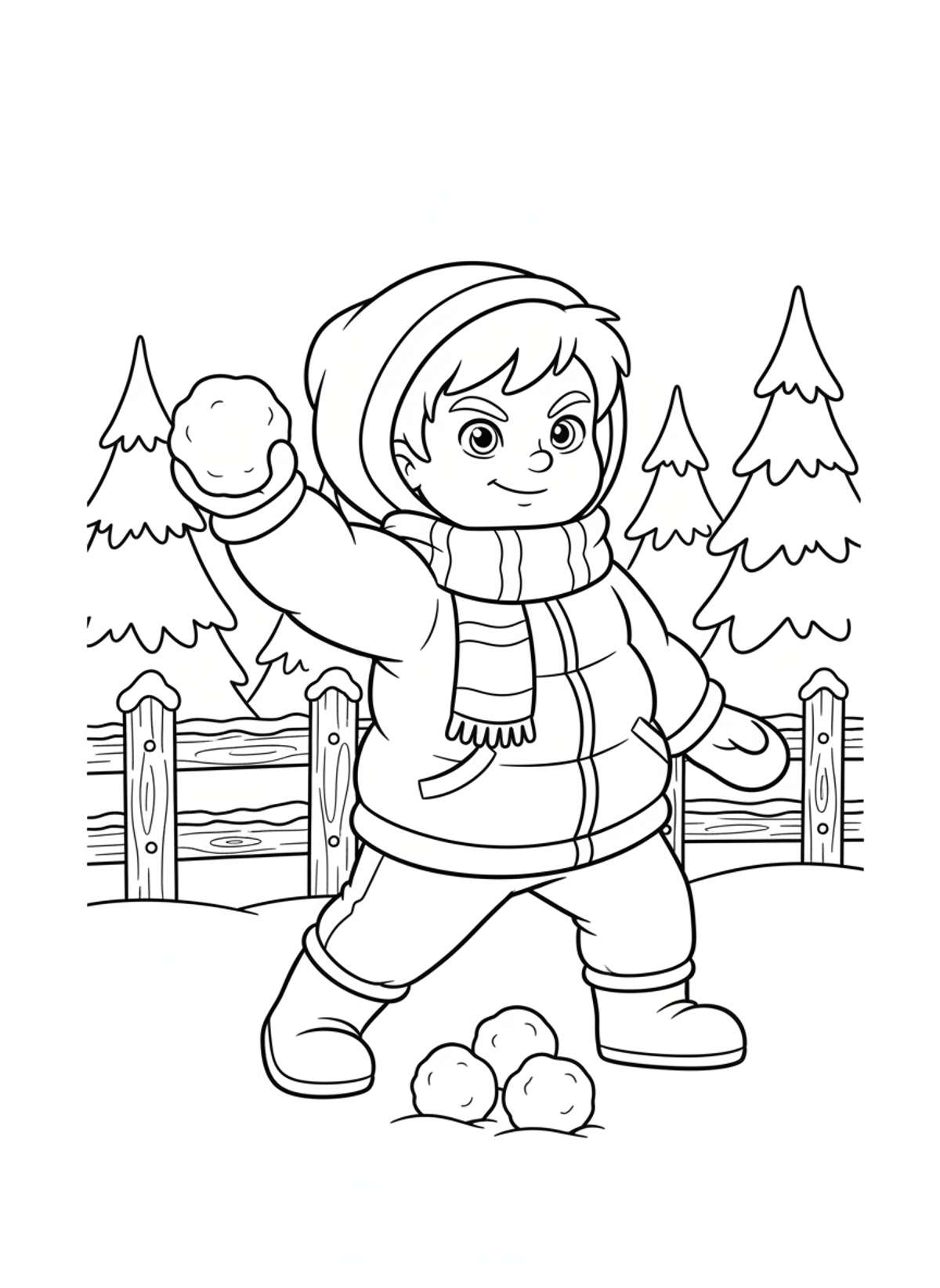 Boy's Perfect Snowball Throw Coloring Page