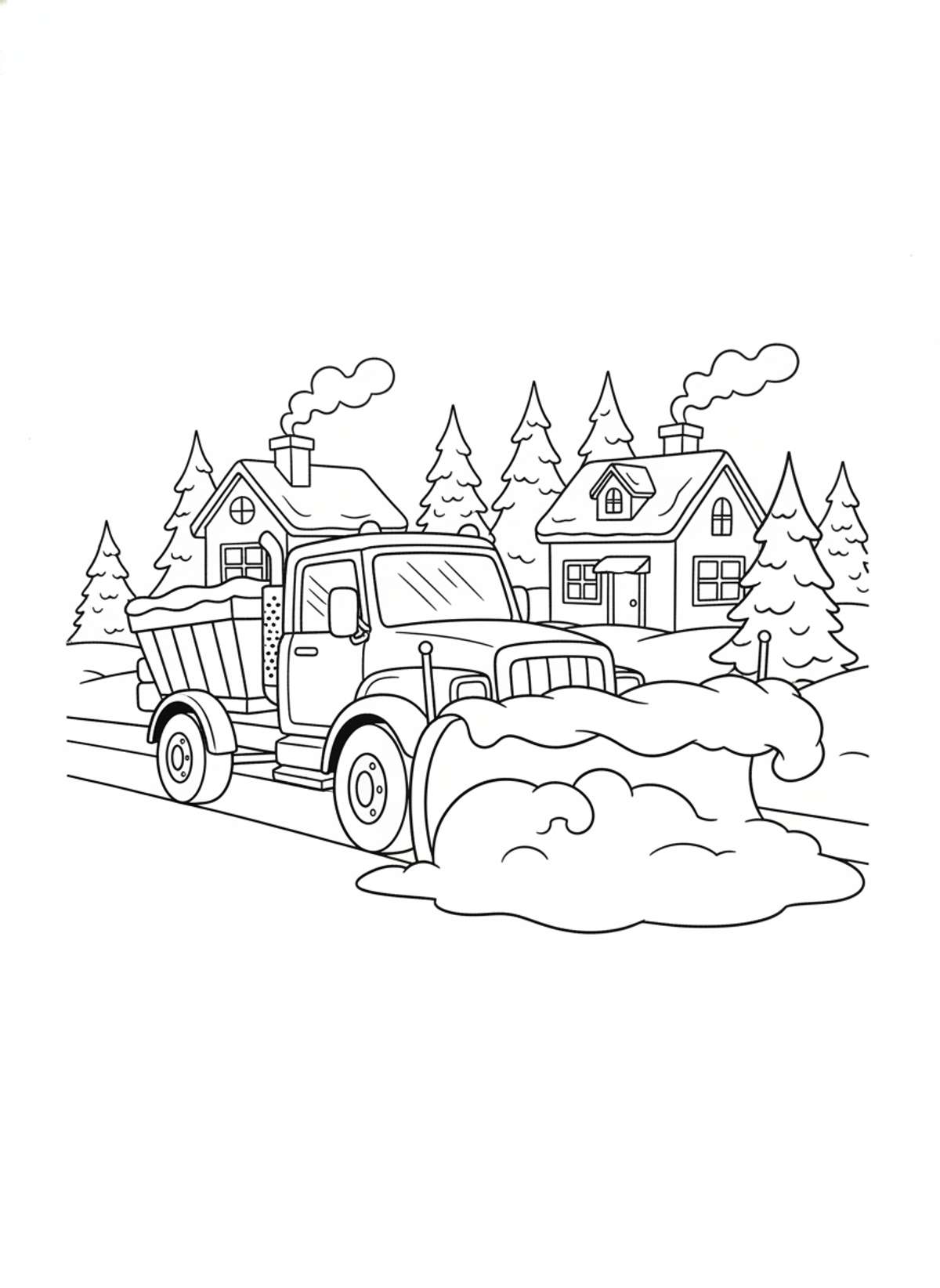Busy Snow Plow Vehicle Coloring Page