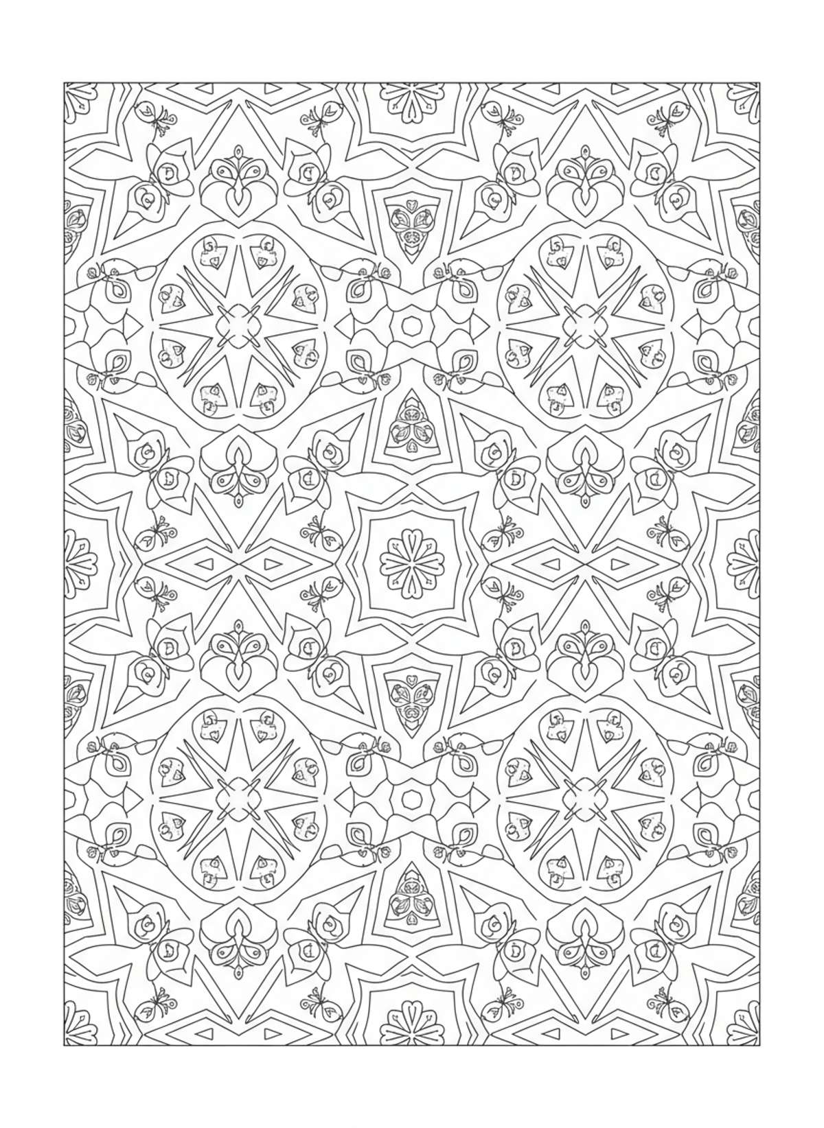 Captivating Kaleidoscope Fun: Geometric & Whimsical Coloring Page for Kids 5-8