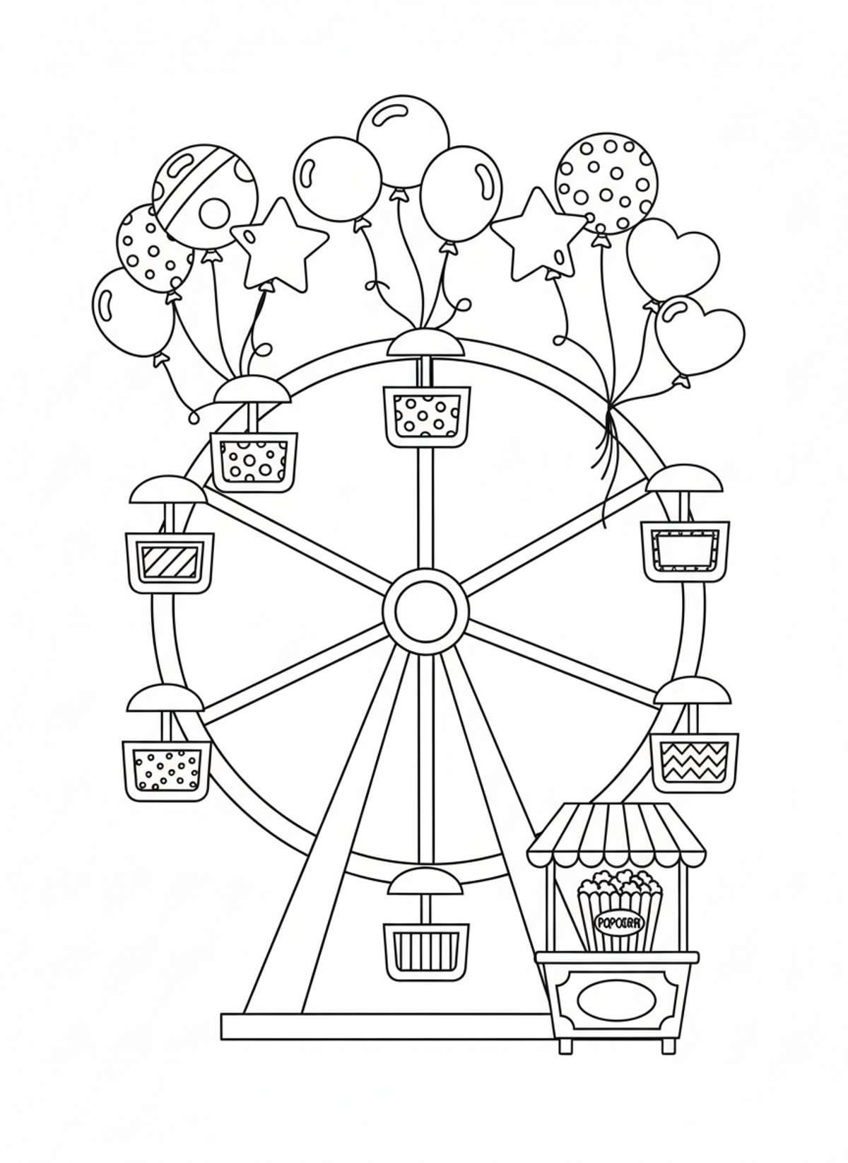 Charming Carnival Ferris Wheel Coloring Page for Kids - Festival Celebration Coloring Page