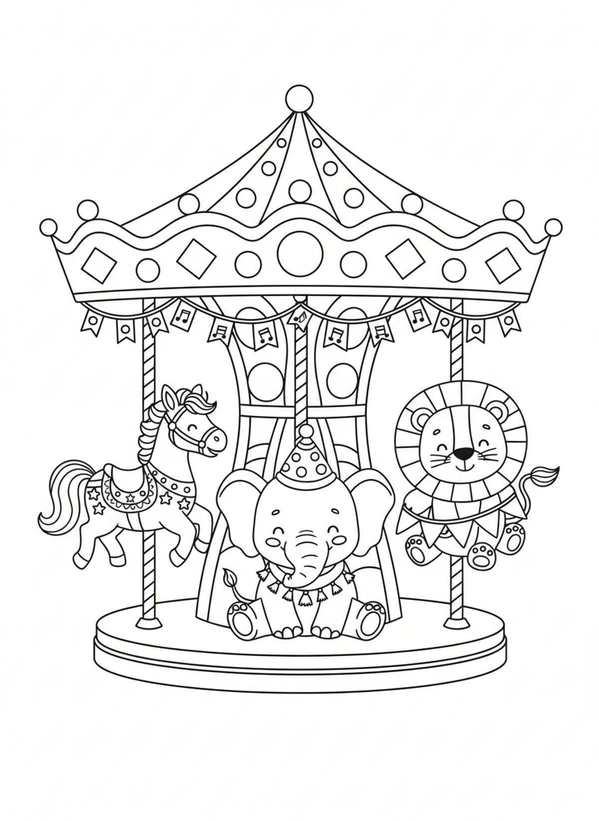 Charming Carousel Animals Coloring Page for Kids
