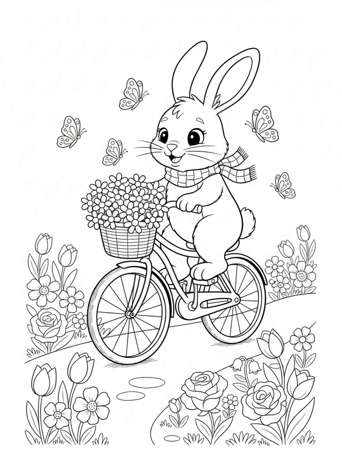 Charming Rabbit on Whimsical Bicycle Coloring Page