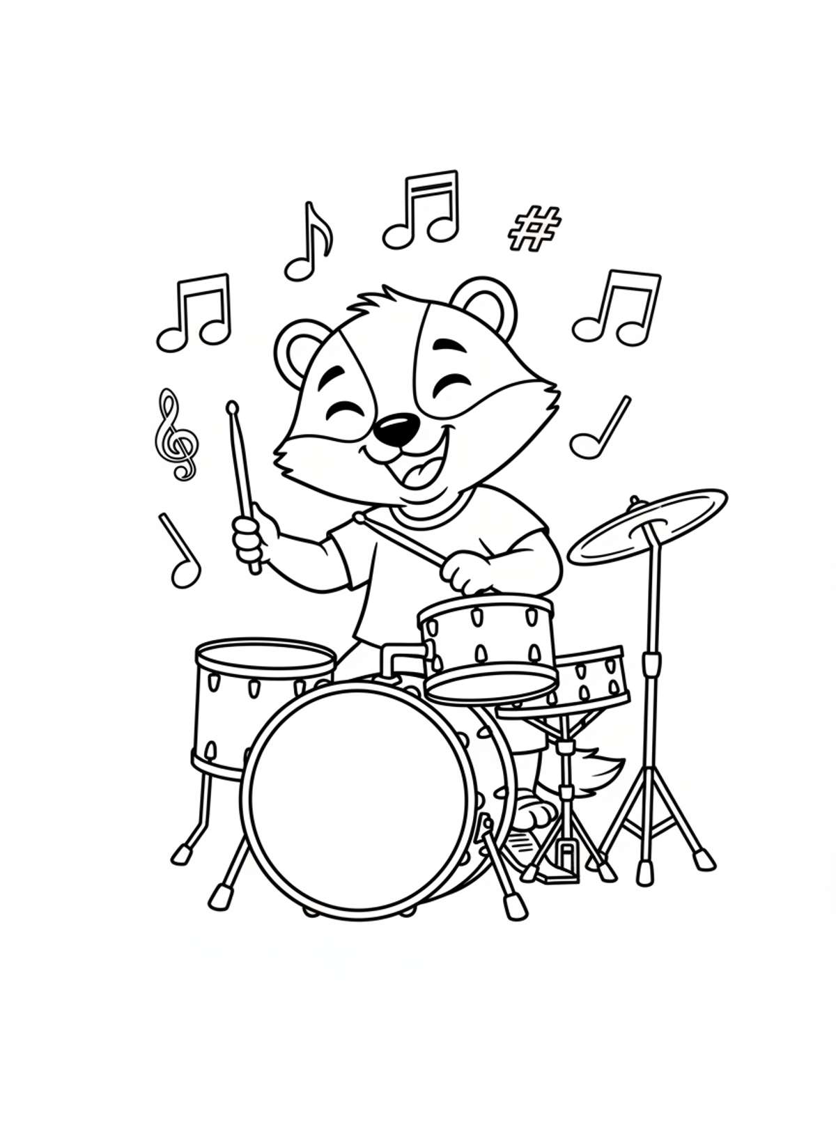 Cheerful Badger Drummer Coloring Page for Kids