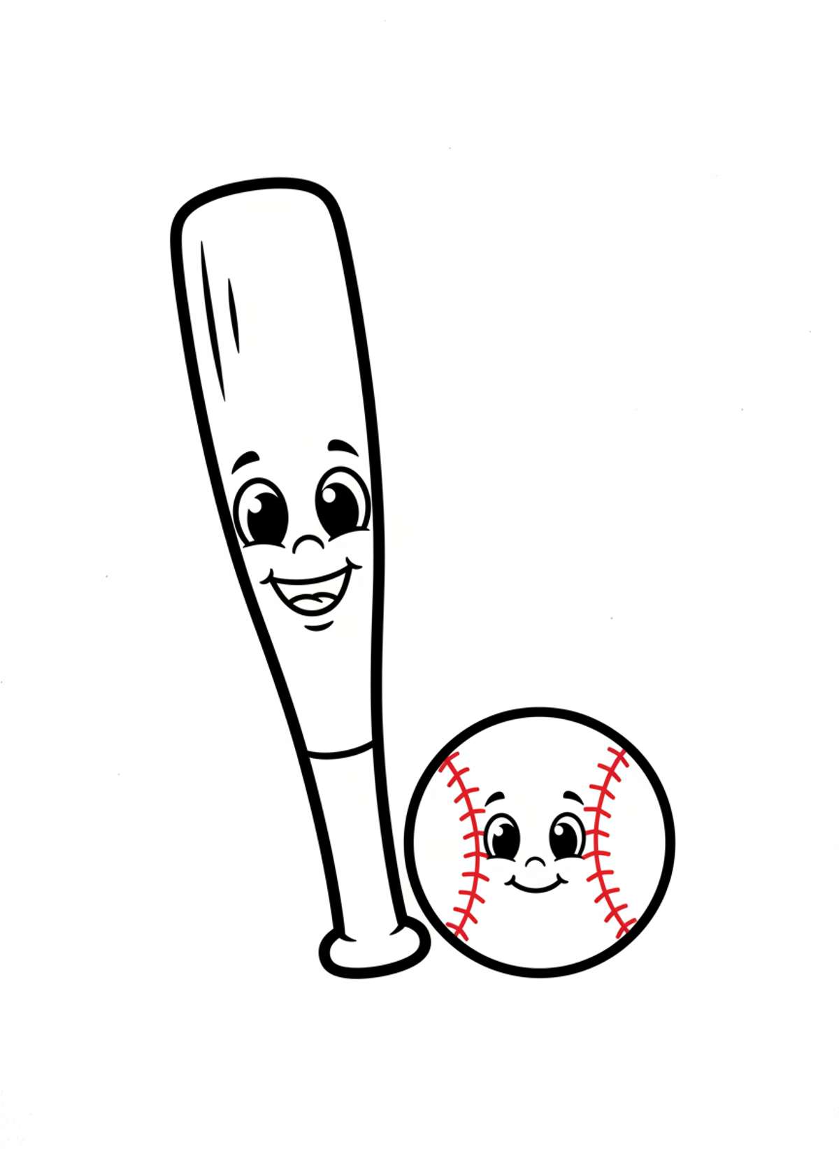 Cheerful Baseball Bat & Ball Coloring Page for Kids