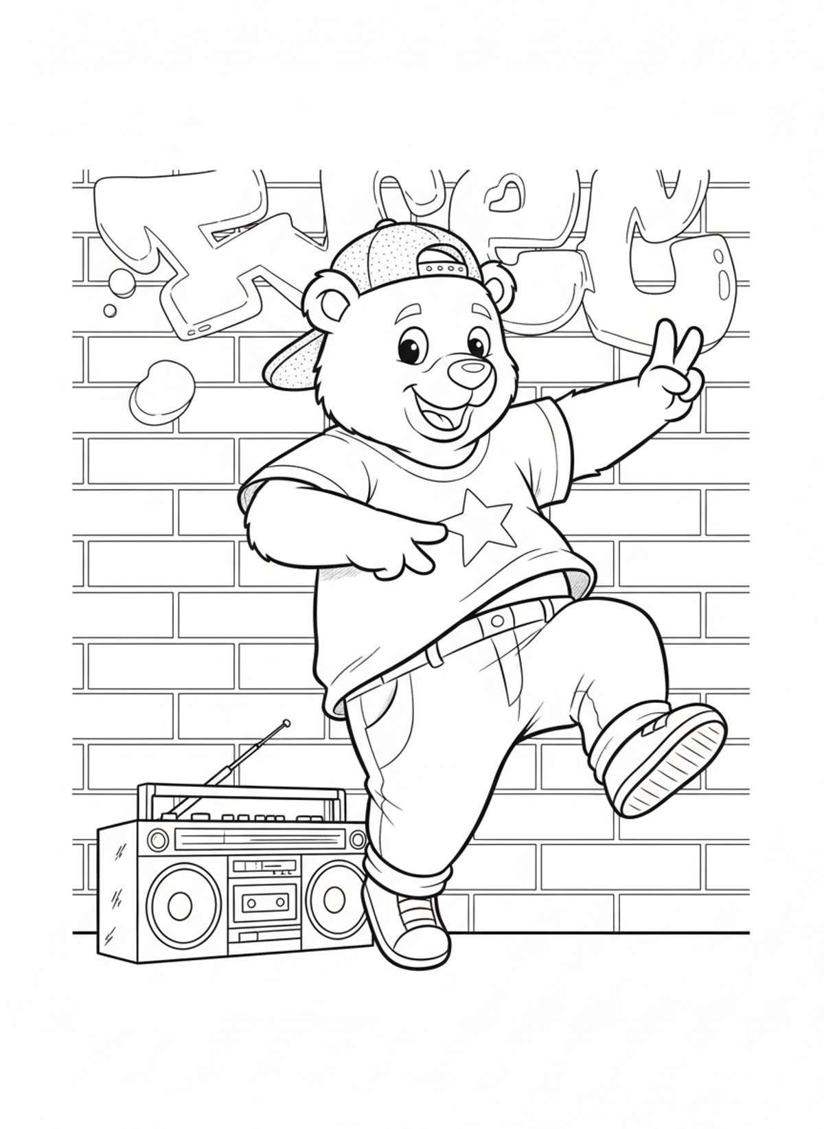 Cheerful Bear Street Dance: Fun Coloring Page for Kids! - Bear Coloring Page