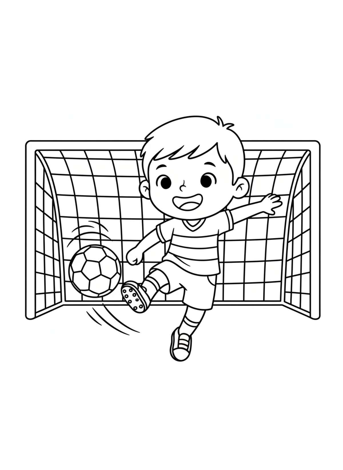 Cheerful Cartoon Kid Playing Football Coloring Page