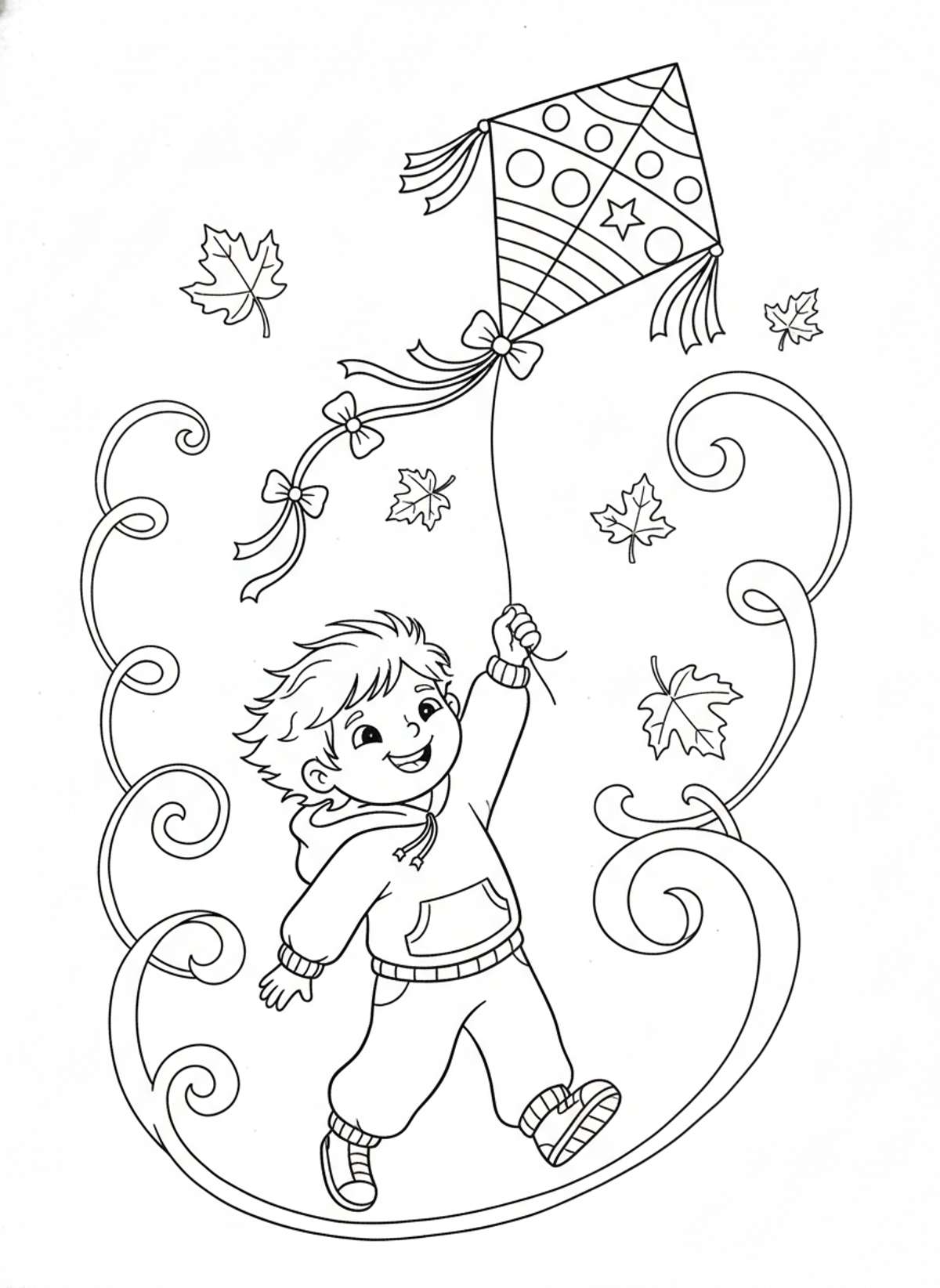Cheerful Child Flies a Kite on a Breezy Autumn Day