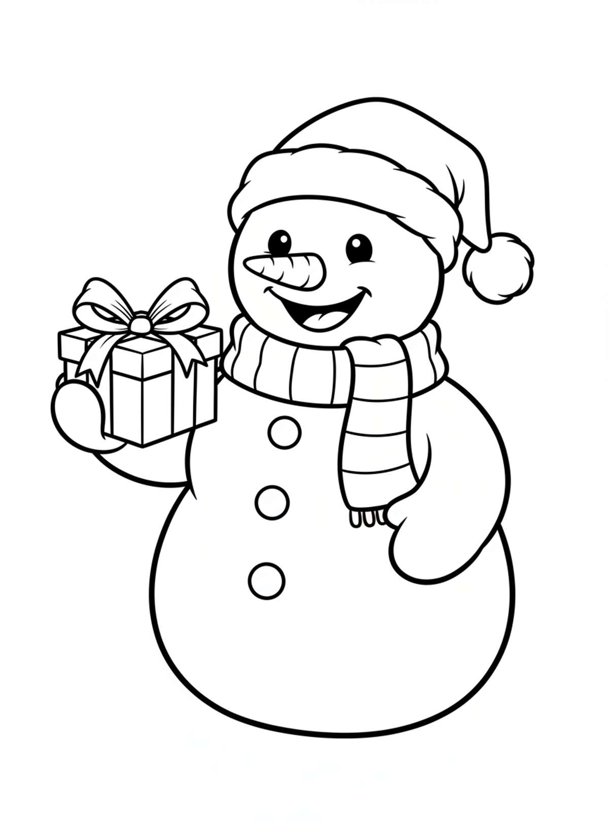 Cheerful Christmas Snowman Coloring Page for Kids