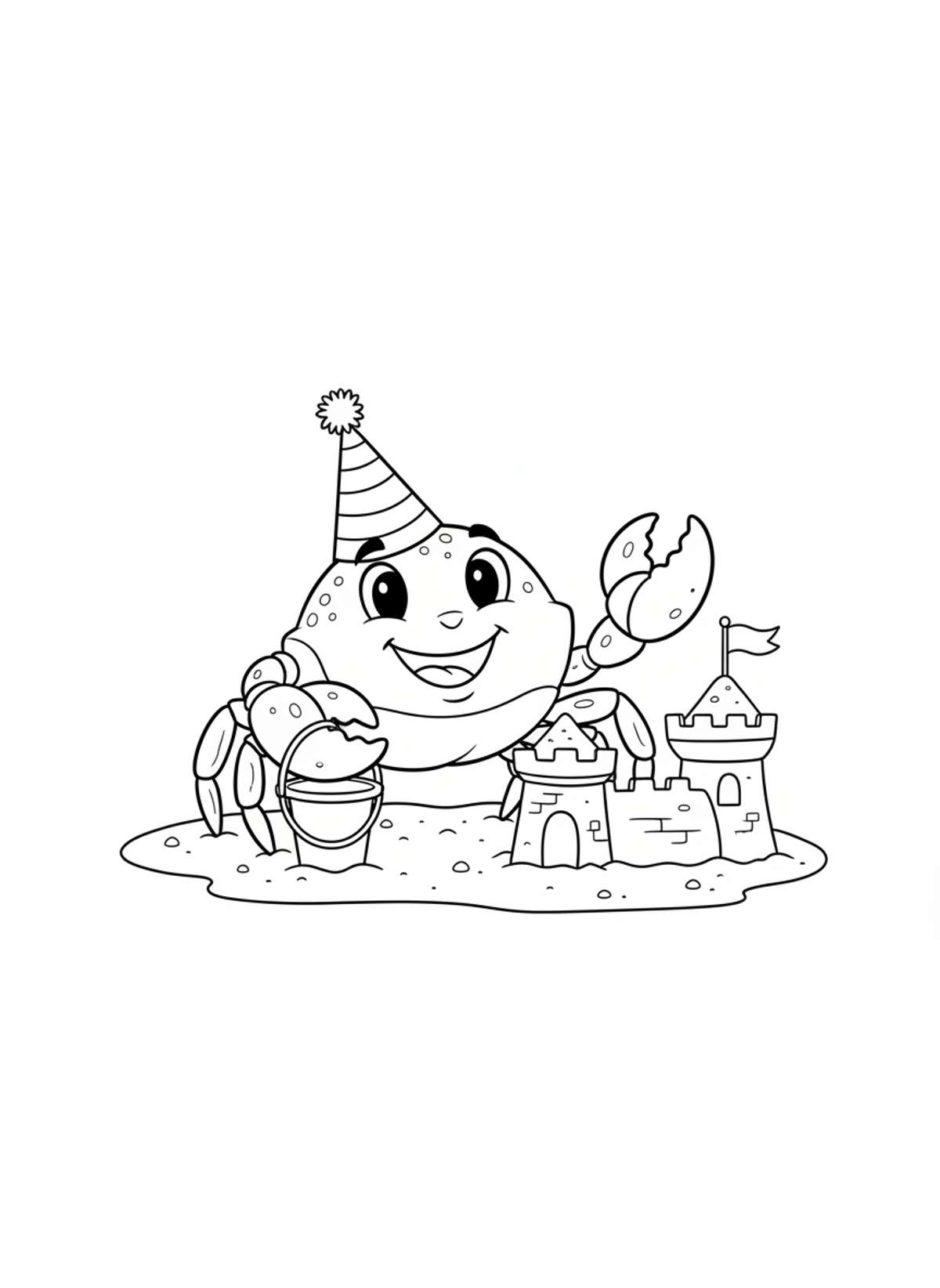 Cheerful Crab Beach Adventure Coloring Page for Kids