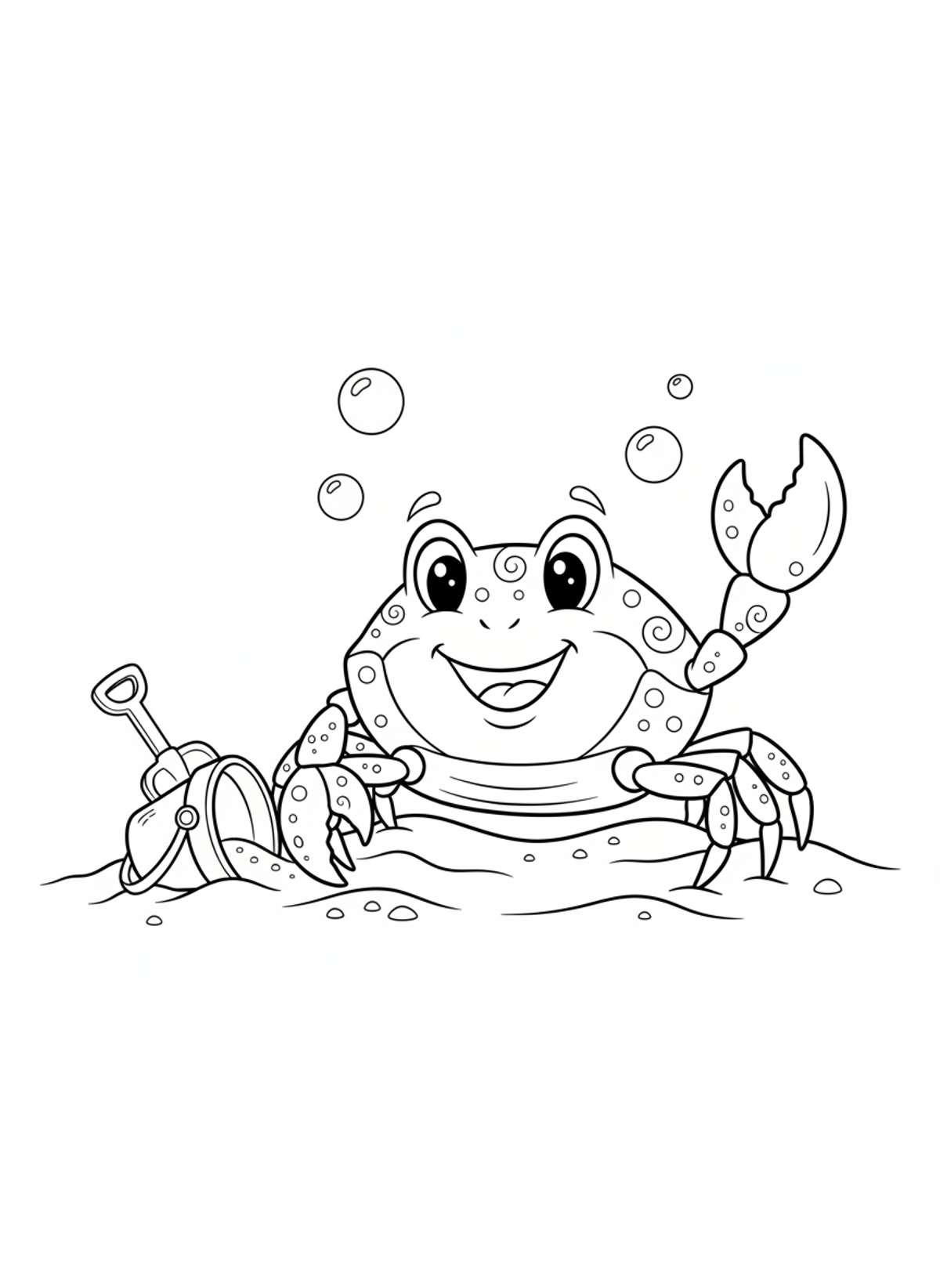 Cheerful Crab Beach Fun Coloring Page
