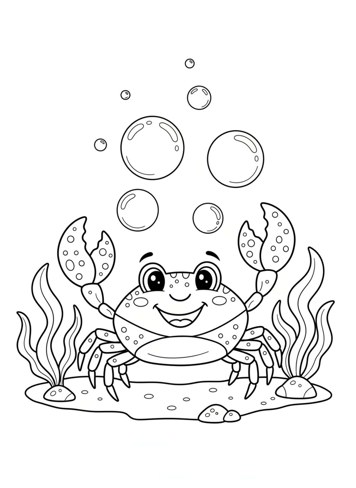 Cheerful Crab Fun: An Underwater Adventure Coloring Page for Kids - Crab Coloring Page