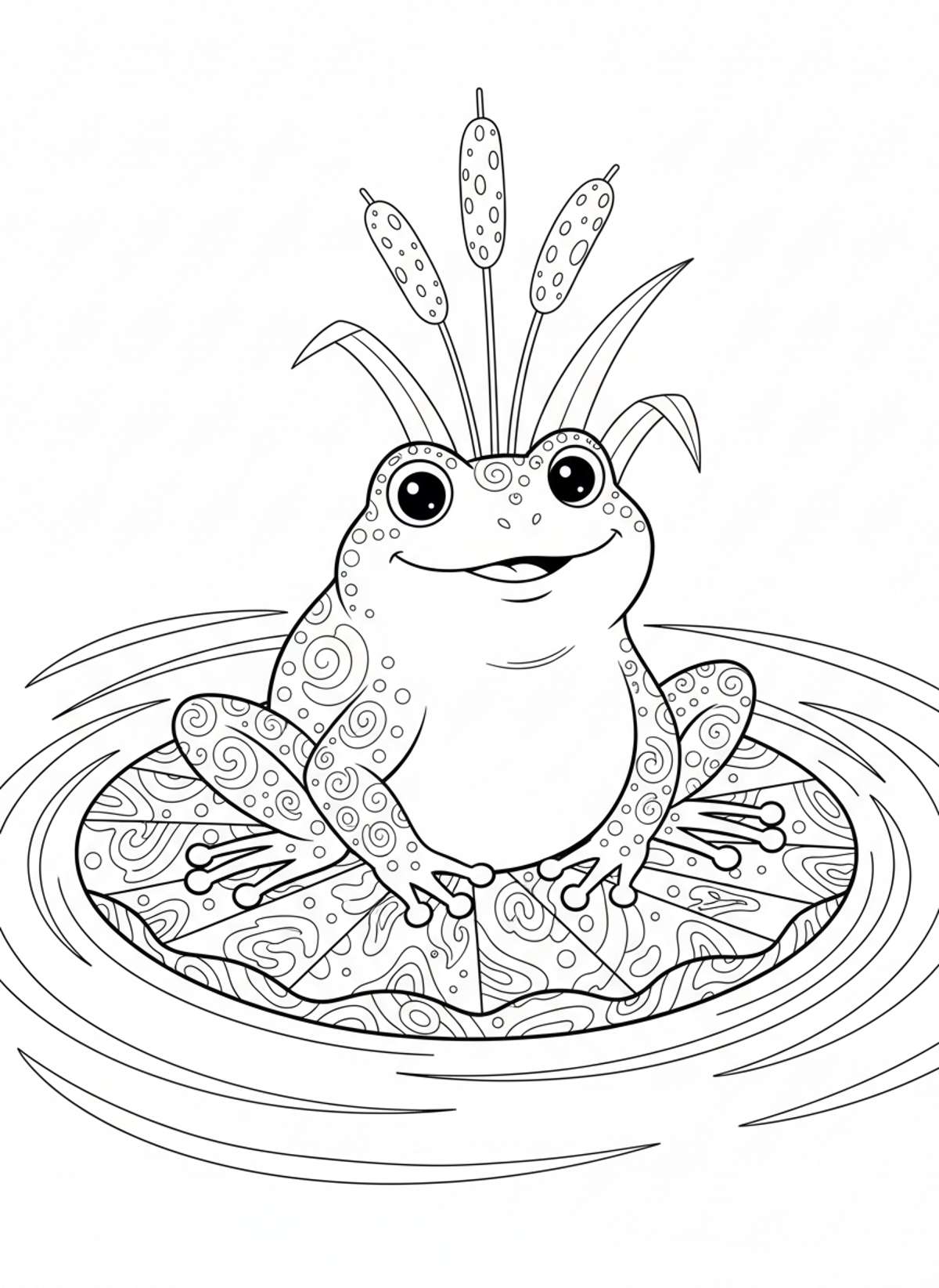 Cheerful Frog on Lily Pad: Fun Kids' Coloring Page