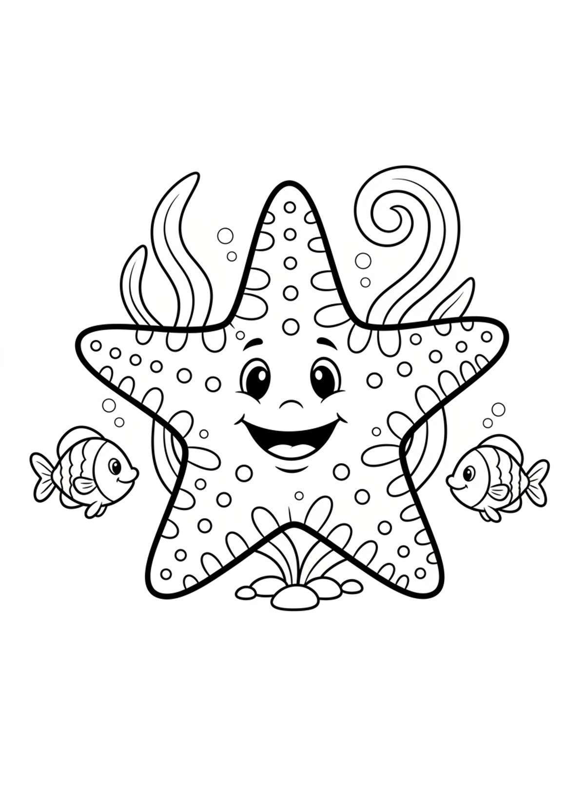 Cheerful Starfish Underwater Adventure Coloring Page for Kids