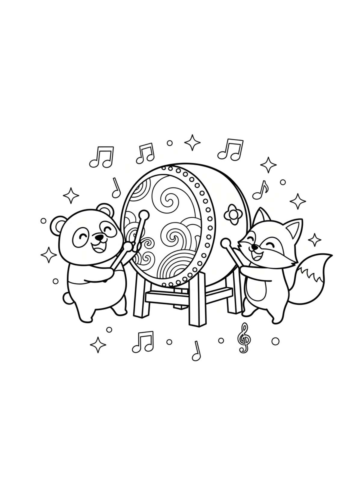 Cheerful Taiko Drum Fun: Panda & Fox Play Music