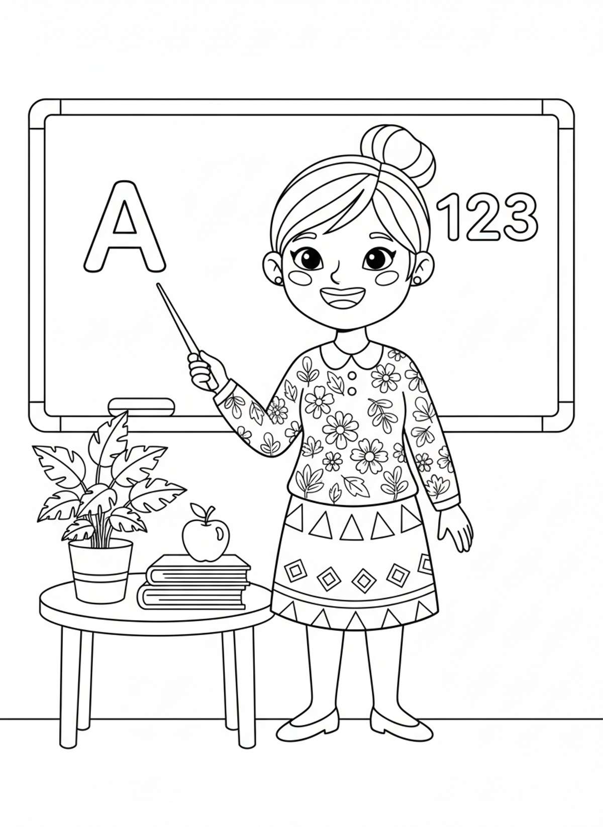 Cheerful Teacher & Classroom Fun Coloring Page for Kids