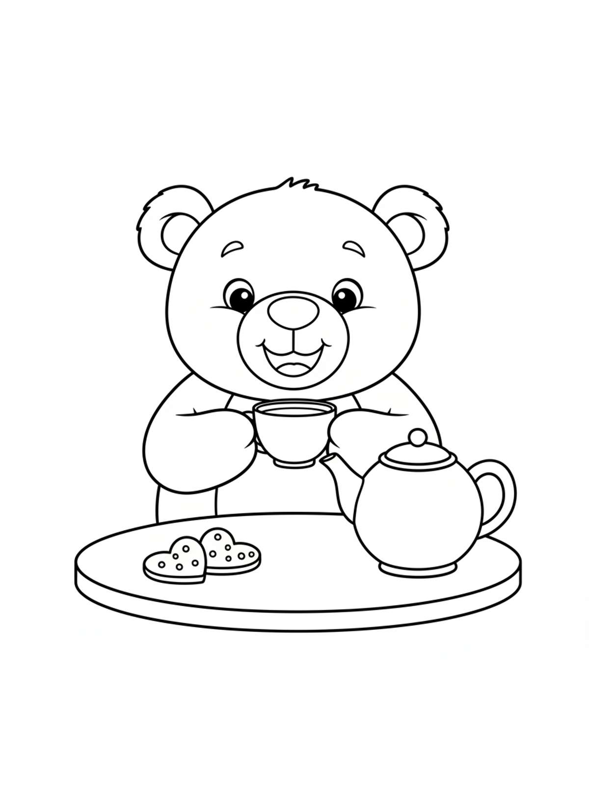 Cheerful Teddy Bear Tea Party: A Delightful Coloring Page - Bear Coloring Page