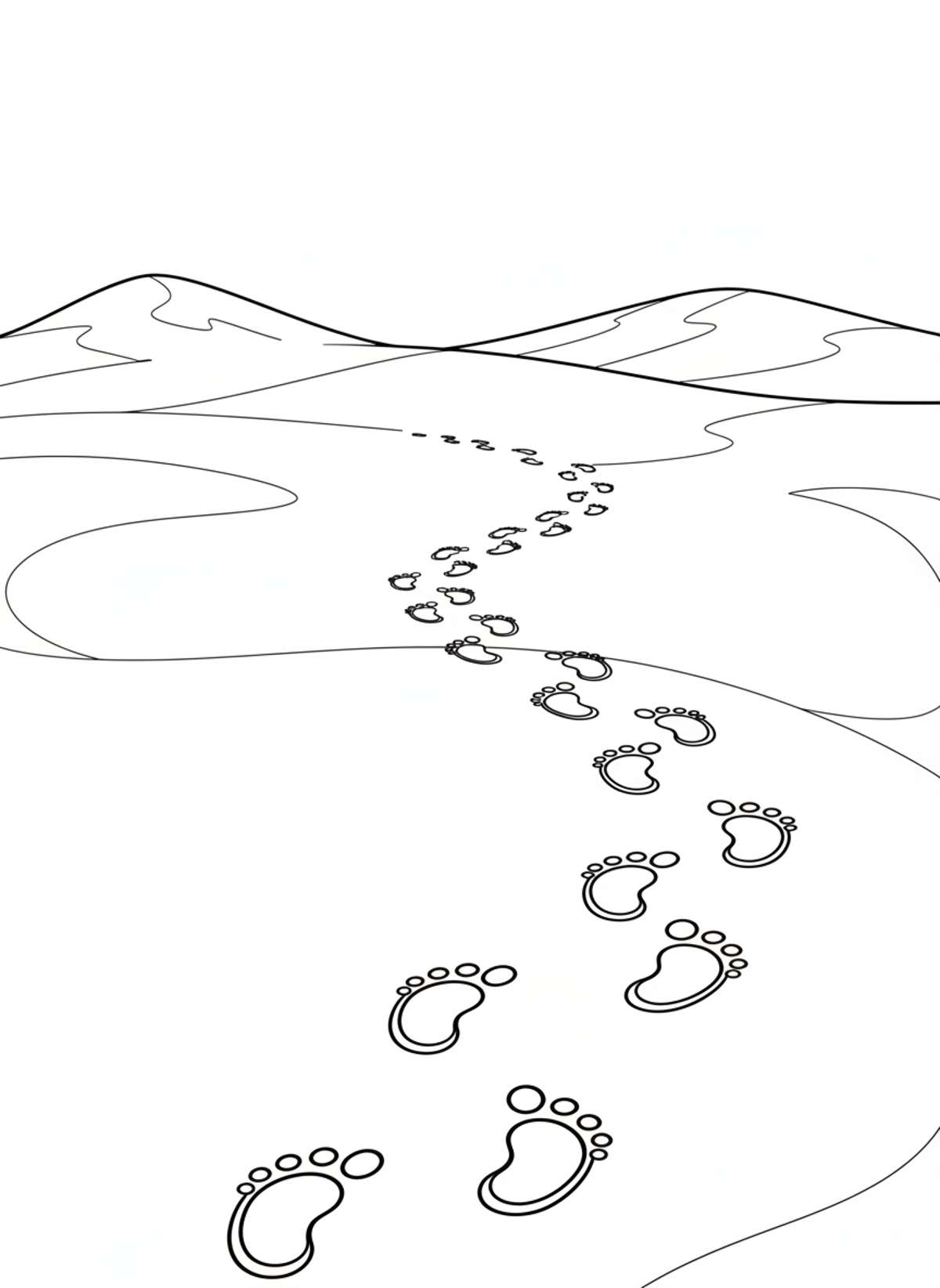 Child's Footprints in Snow Coloring Page - Winter Coloring Page
