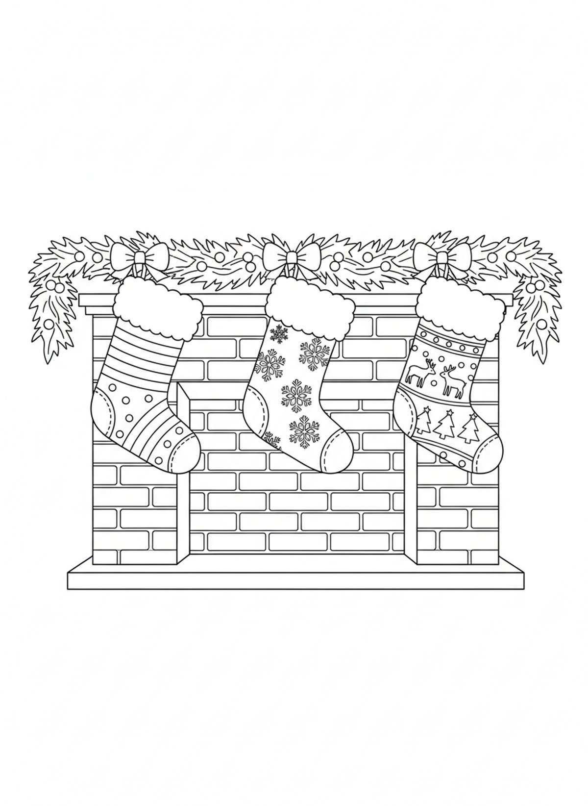 Cozy Christmas Stockings by the Fireplace Coloring Page