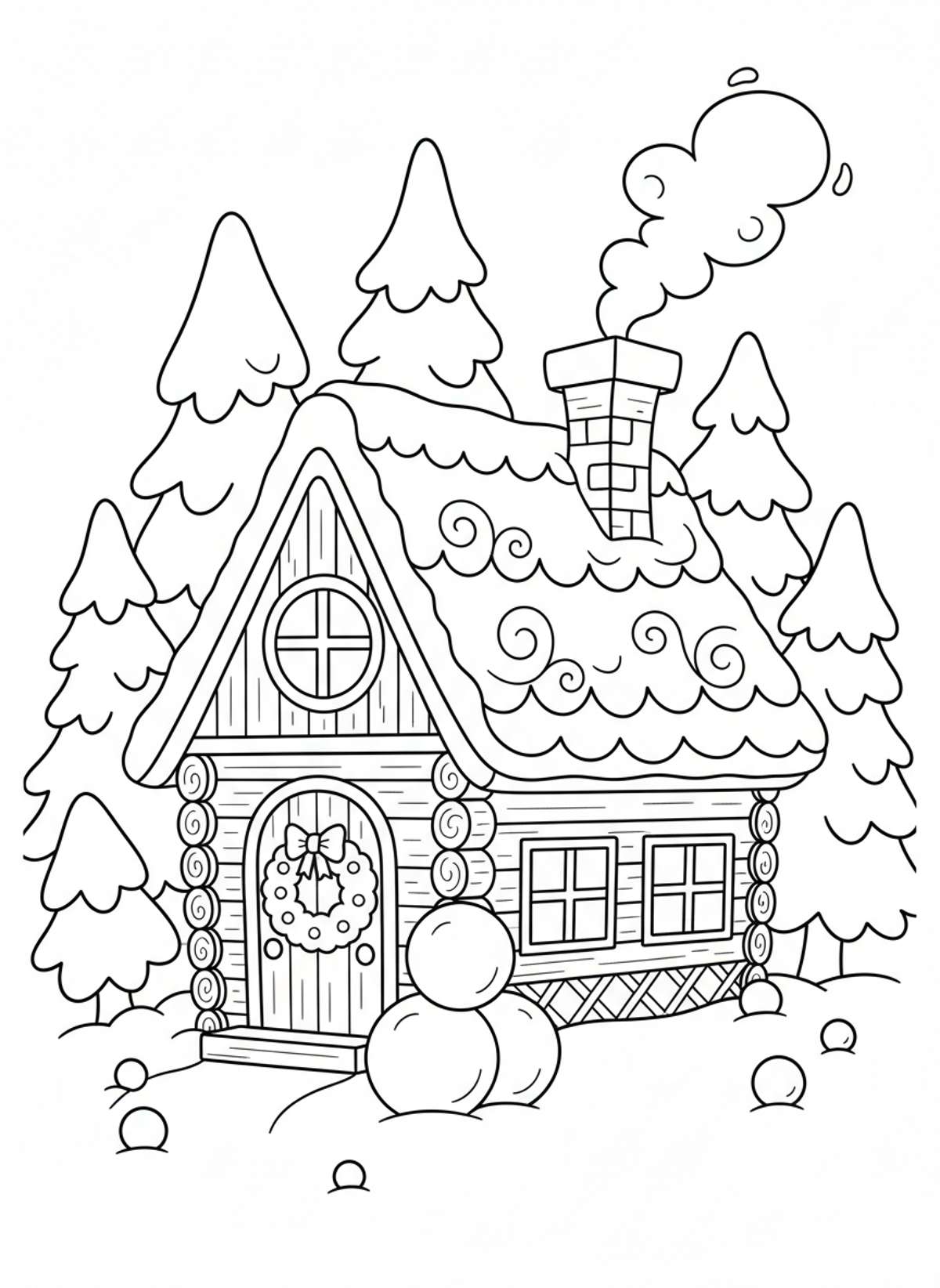 Cozy Winter Cabin Coloring Page for Kids