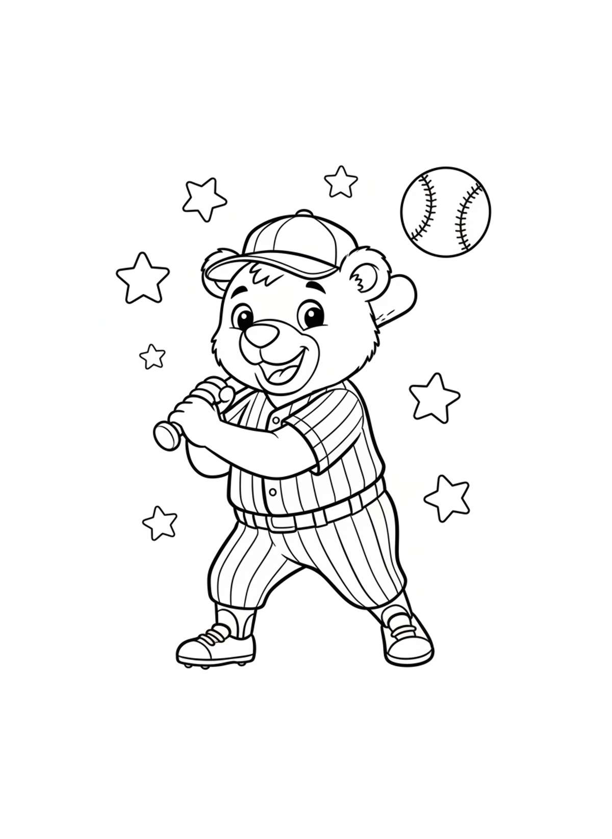 Cute Baseball Bear Coloring Page for Kids - Bear Coloring Page