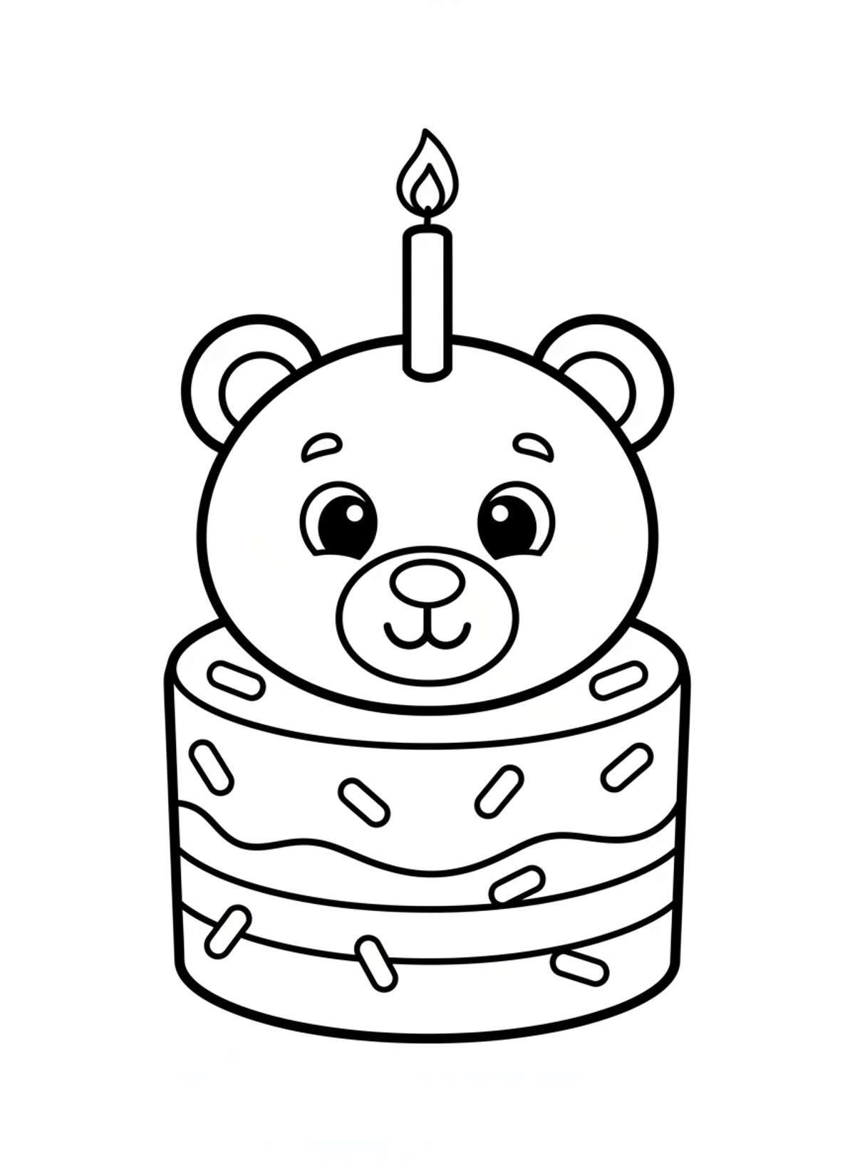 Cute Bear Birthday Cake Coloring Page for Kids - Birthday Coloring Page