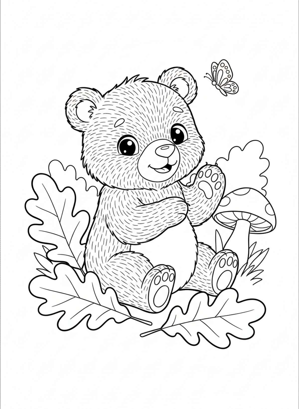 Cute Bear Cub in Forest Coloring Page - Bear Coloring Page