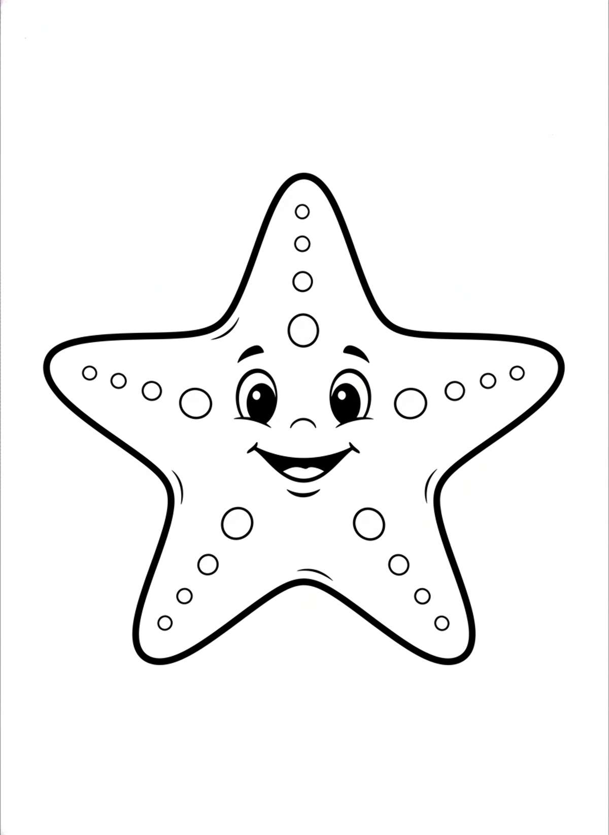Cute Cartoon Starfish Coloring Page for Kids 3-5