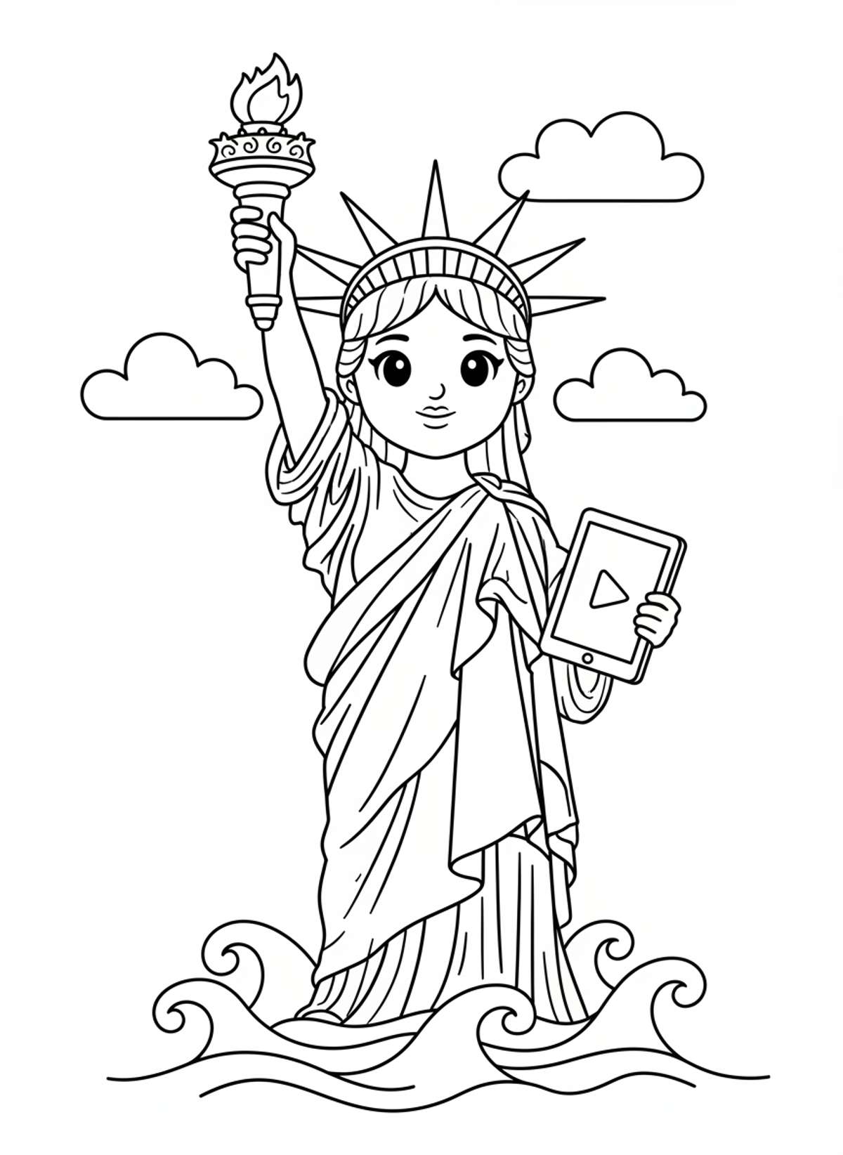 Cute Cartoon Statue of Liberty Coloring Page for Kids - National Symbol Coloring Page