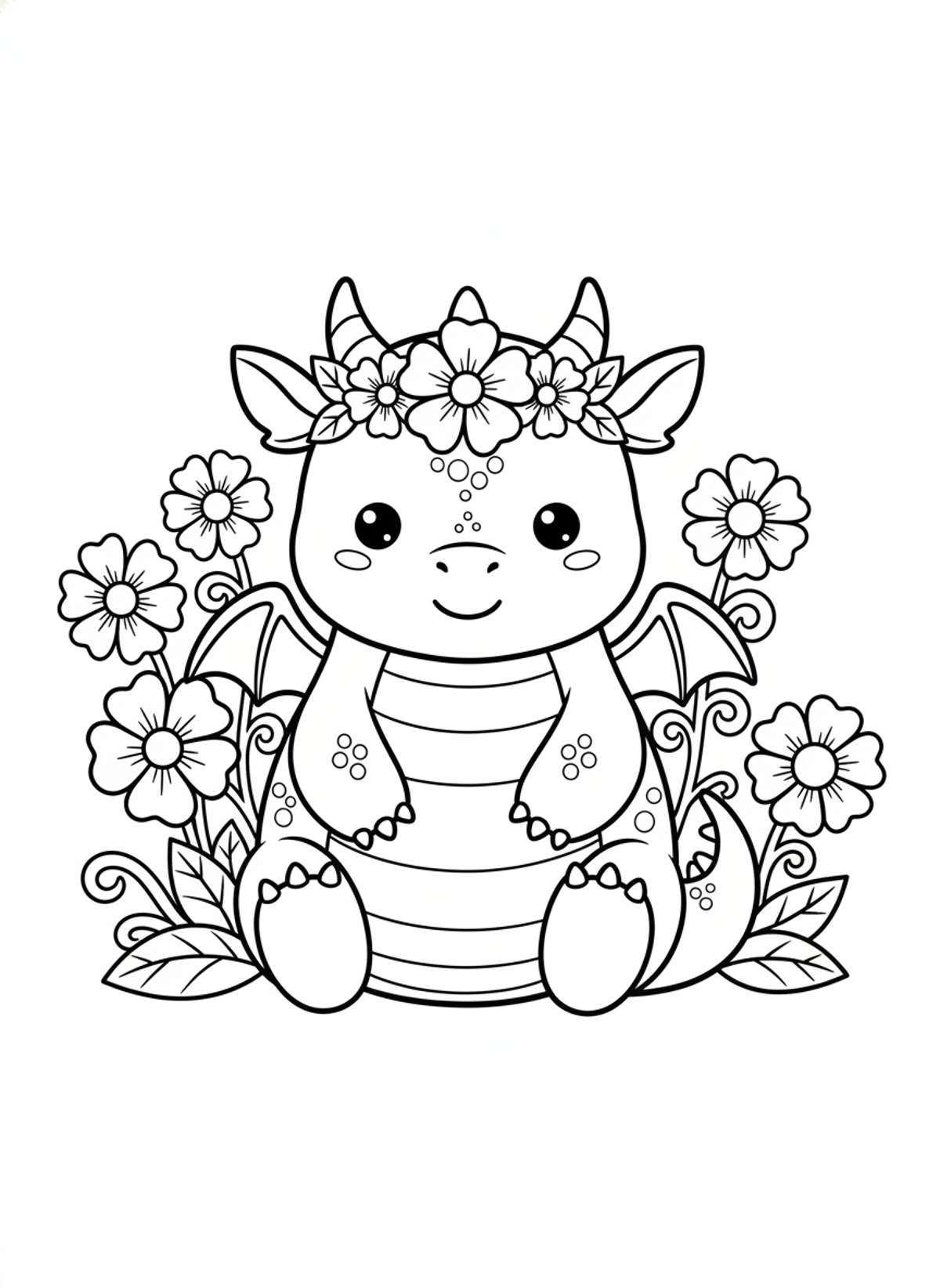 Cute Chibi Forest Dragon: Easy Kids Coloring Page