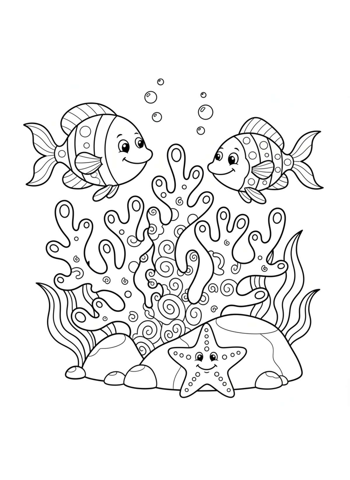 Cute Coral Reef Fun: An Ocean Adventure Coloring Page for Kids - Ocean Animal Coloring Page
