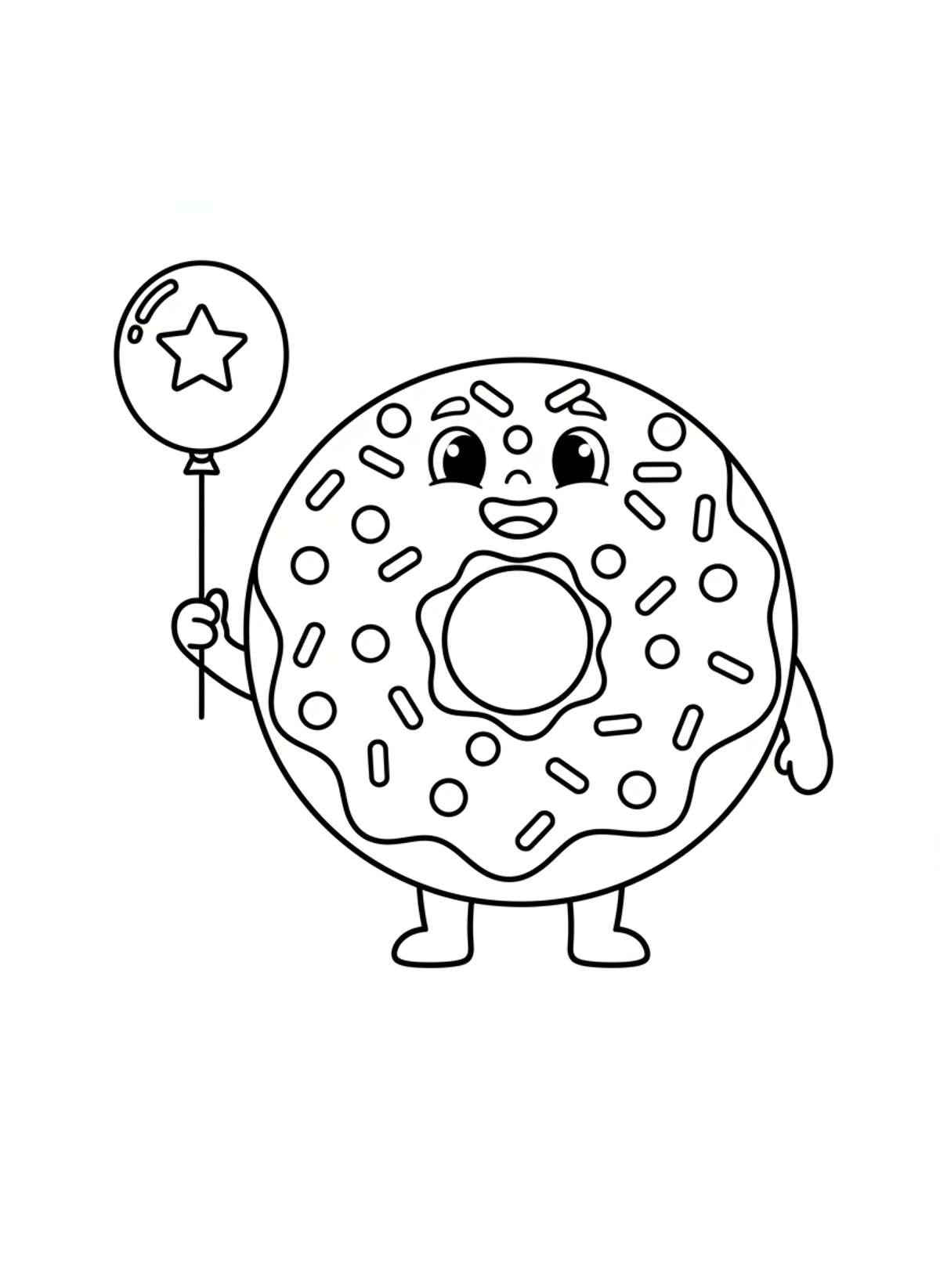 Cute Donut with Balloon Coloring Page for Kids