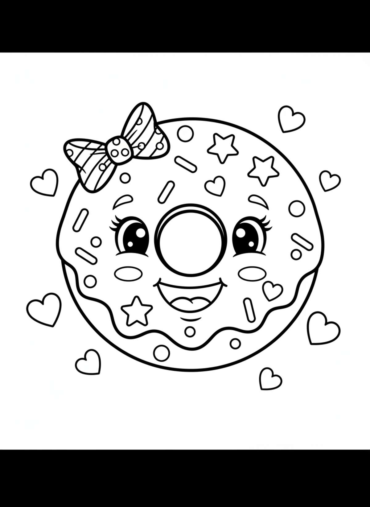 Cute Donut with Sprinkles Coloring Page for Kids - Dessert Donut Coloring Page