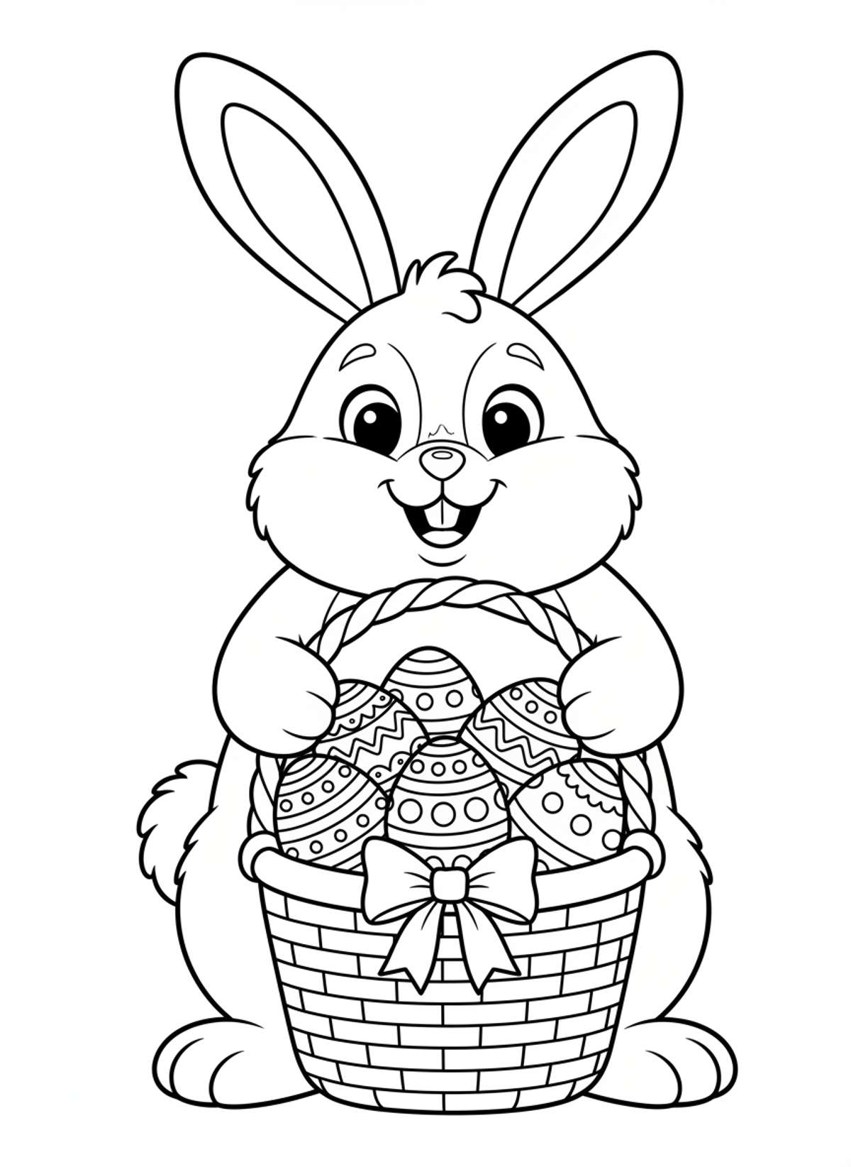 Cute Easter Bunny with Basket Coloring Page for Kids