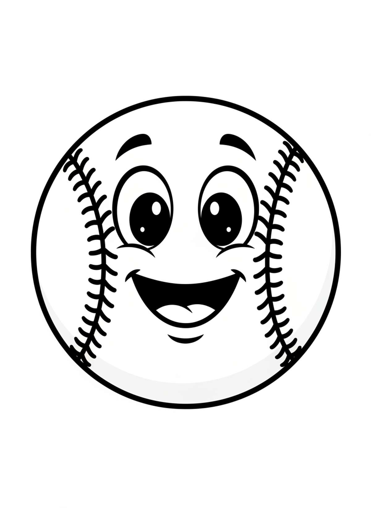 Cute & Happy Cartoon Baseball Coloring Page for Kids