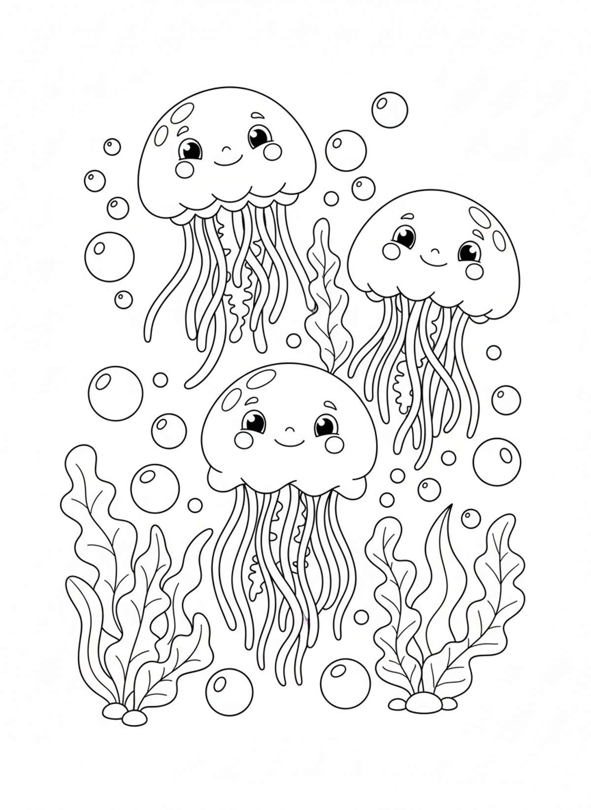 Cute Jellyfish Underwater Adventure Kids Coloring Page - Ocean Animal Coloring Page