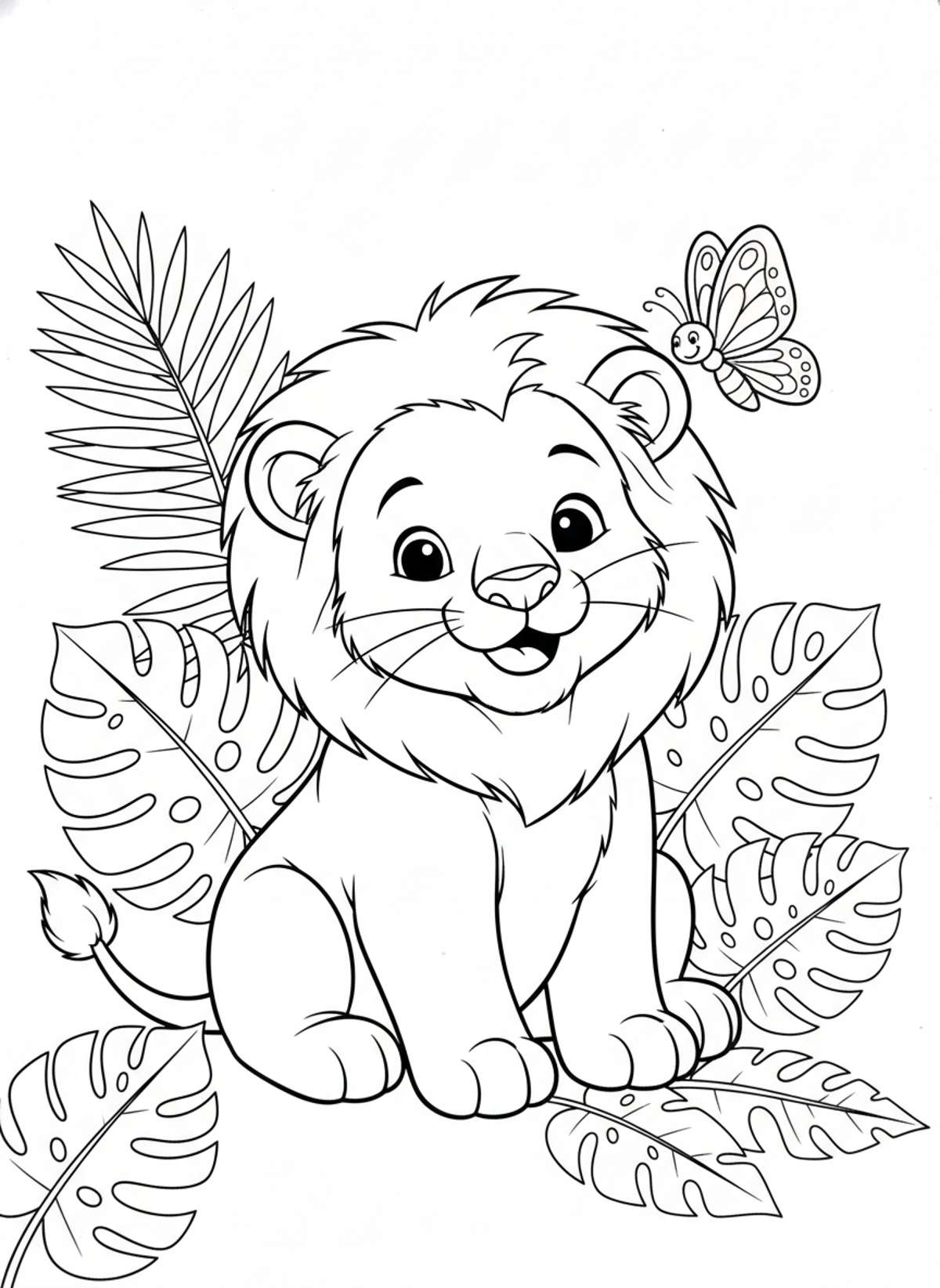 Cute Lion Cub Coloring Page: A Tropical Adventure for Kids 5-8 - Lion Coloring Page