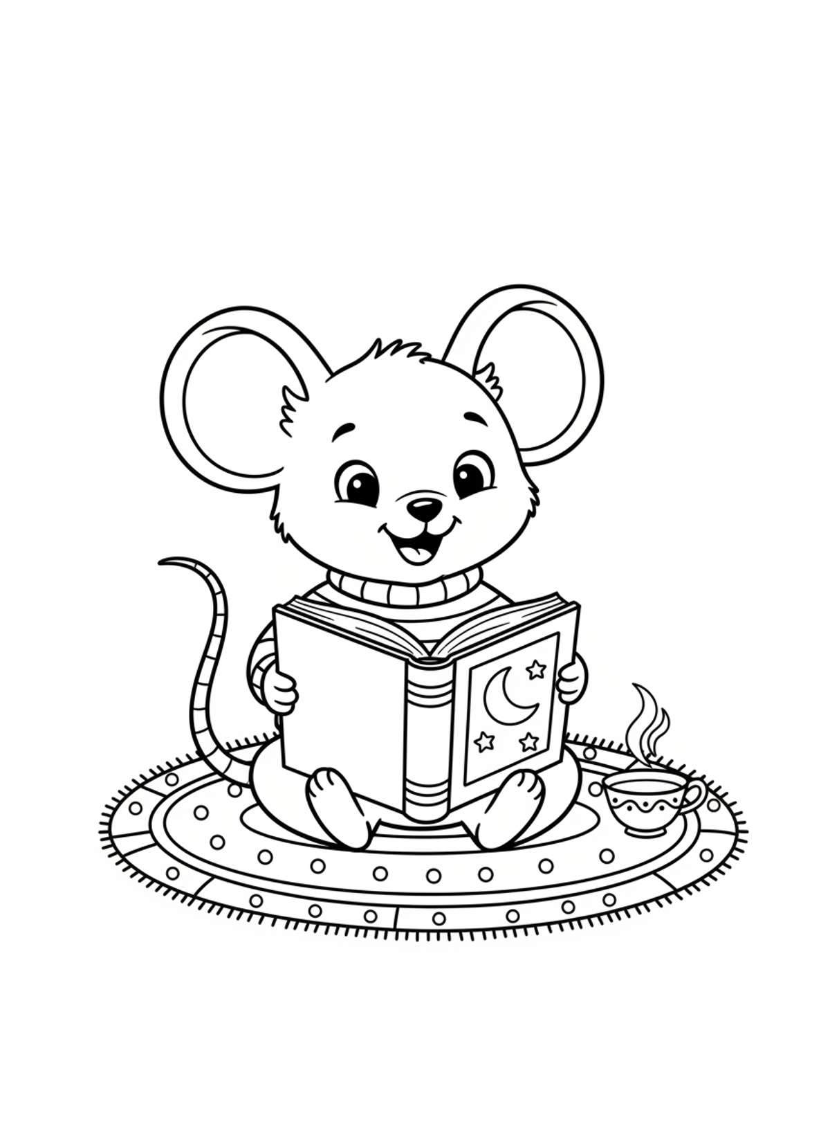 Cute Mouse Reading Adventure: A Kids' Coloring Page