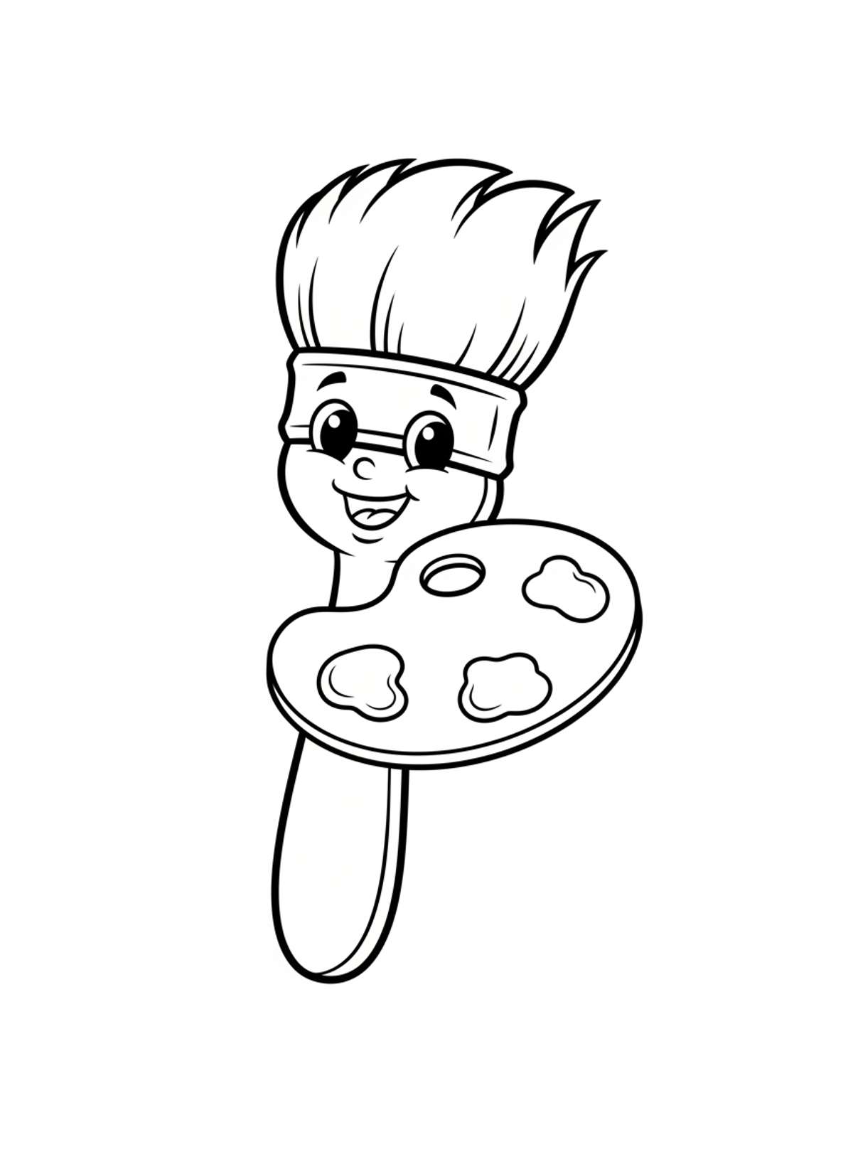 Cute Paintbrush & Palette Coloring Page for Kids