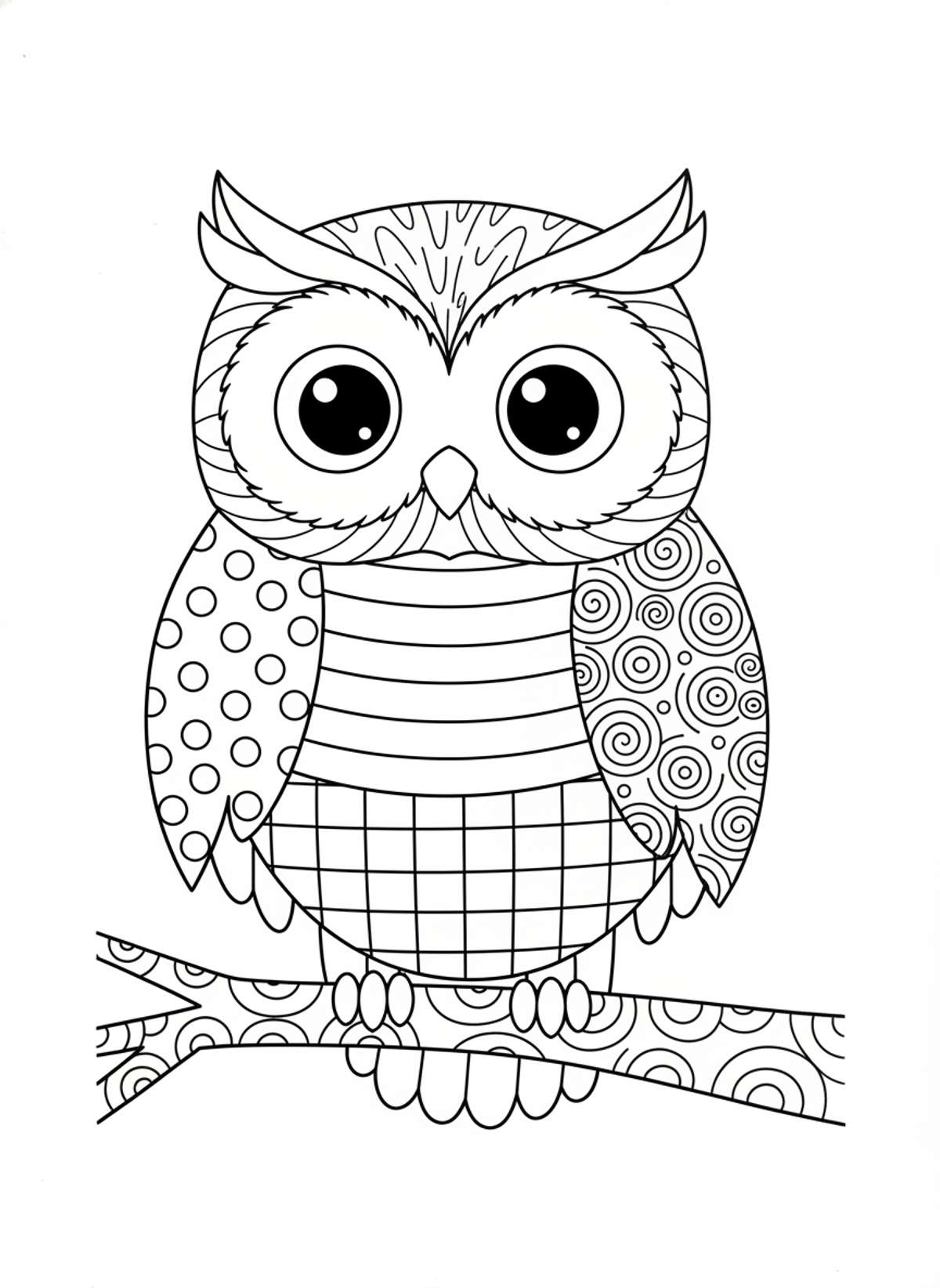 Cute Patterned Owl Coloring Page for Kids 🦉 - Owl Coloring Page