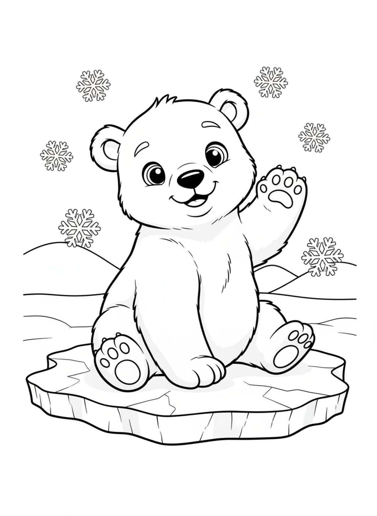 Cute Polar Bear Cub Waving Hello Coloring Page - Bear Coloring Page