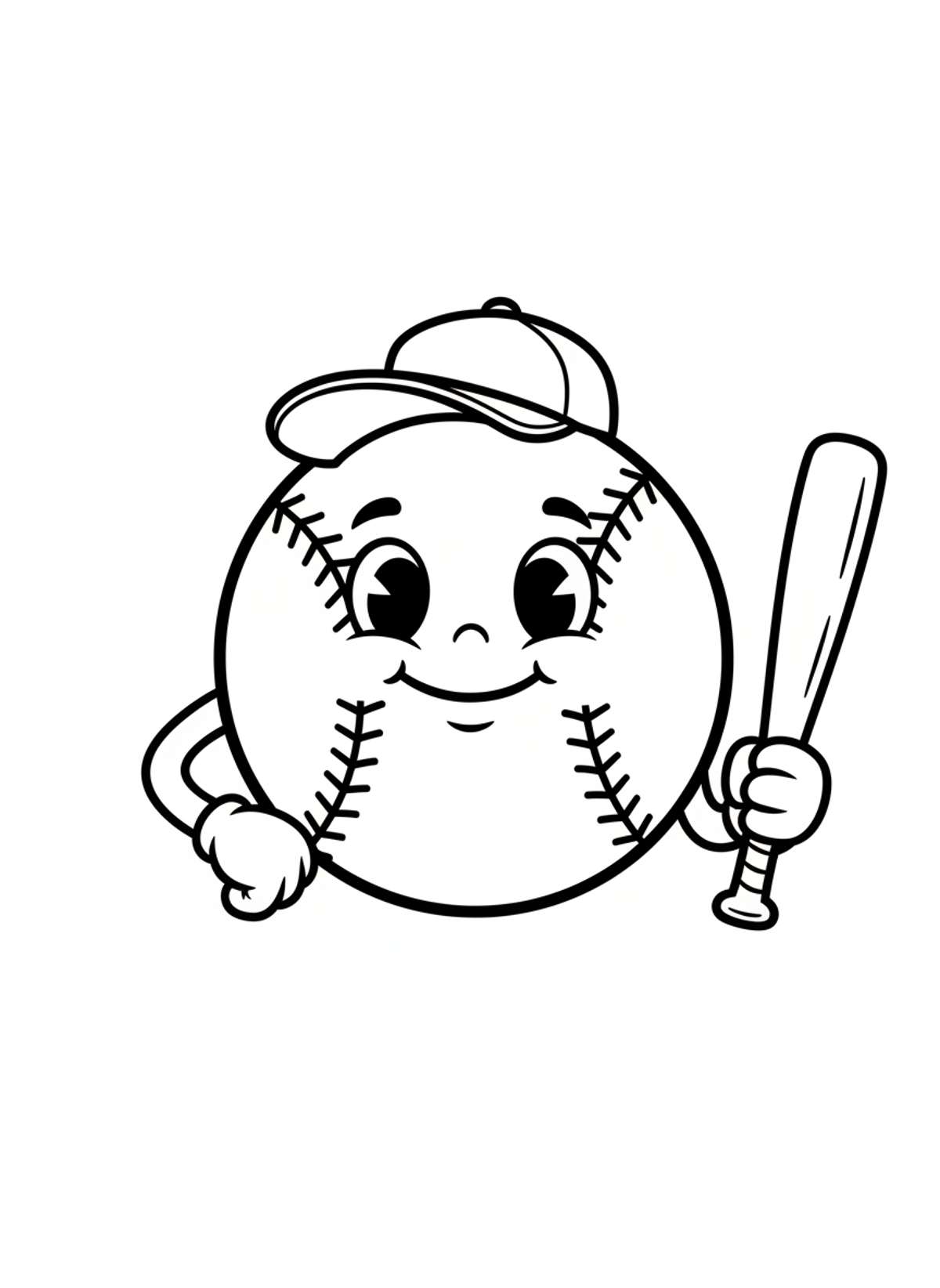 Cute Smiling Cartoon Baseball Player Coloring Page for Kids
