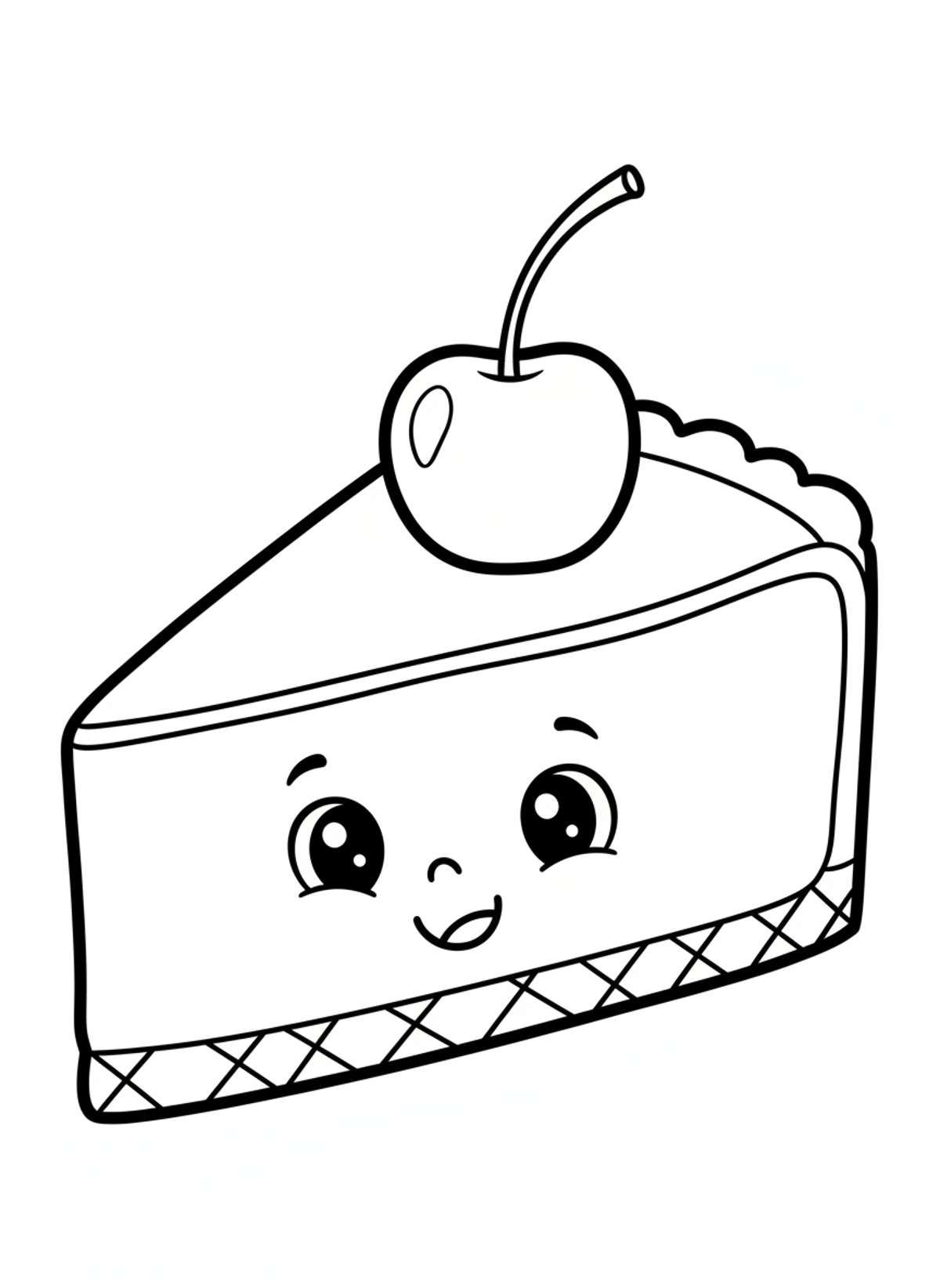 可愛微笑起司蛋糕切片著色頁 - 甜點 著色頁