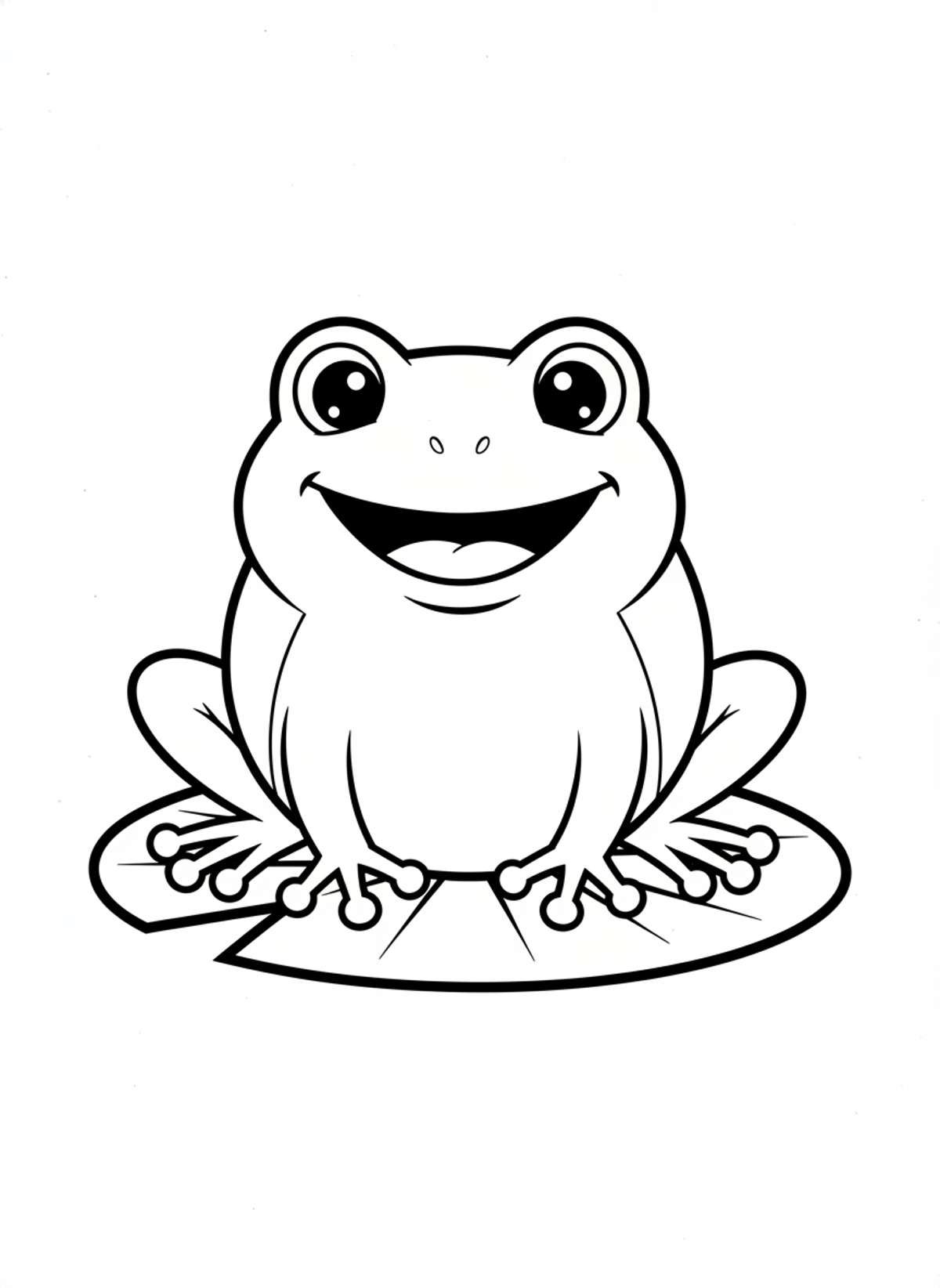 Cute Smiling Frog on Lily Pad Coloring Page for Kids - Frog Coloring Page