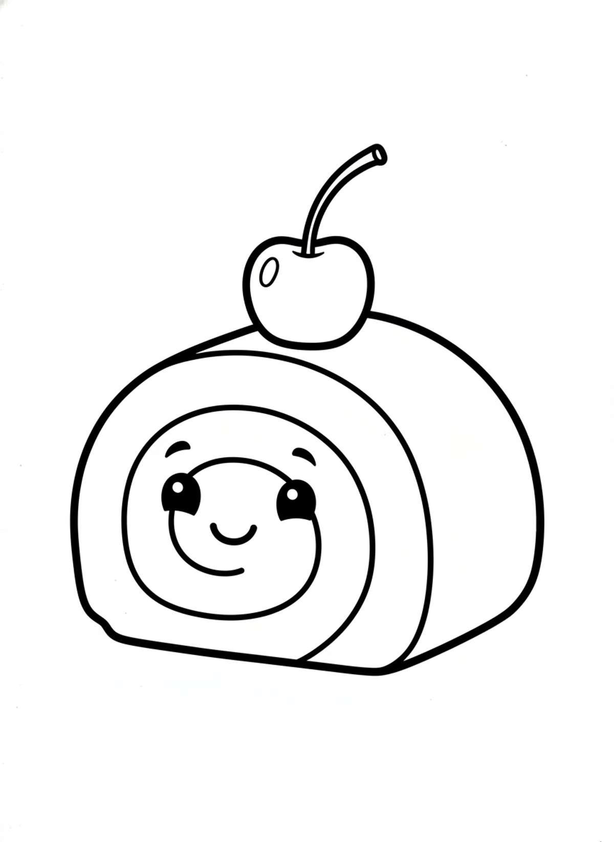Cute Swiss Roll Slice Coloring Page for Kids - Dessert Coloring Page